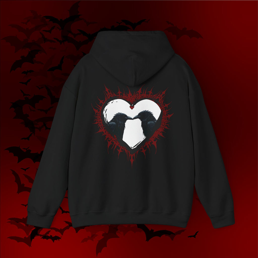 Gothic Raven Heart Hoodie — Dark Romance Valentine's Day Couples Pullover