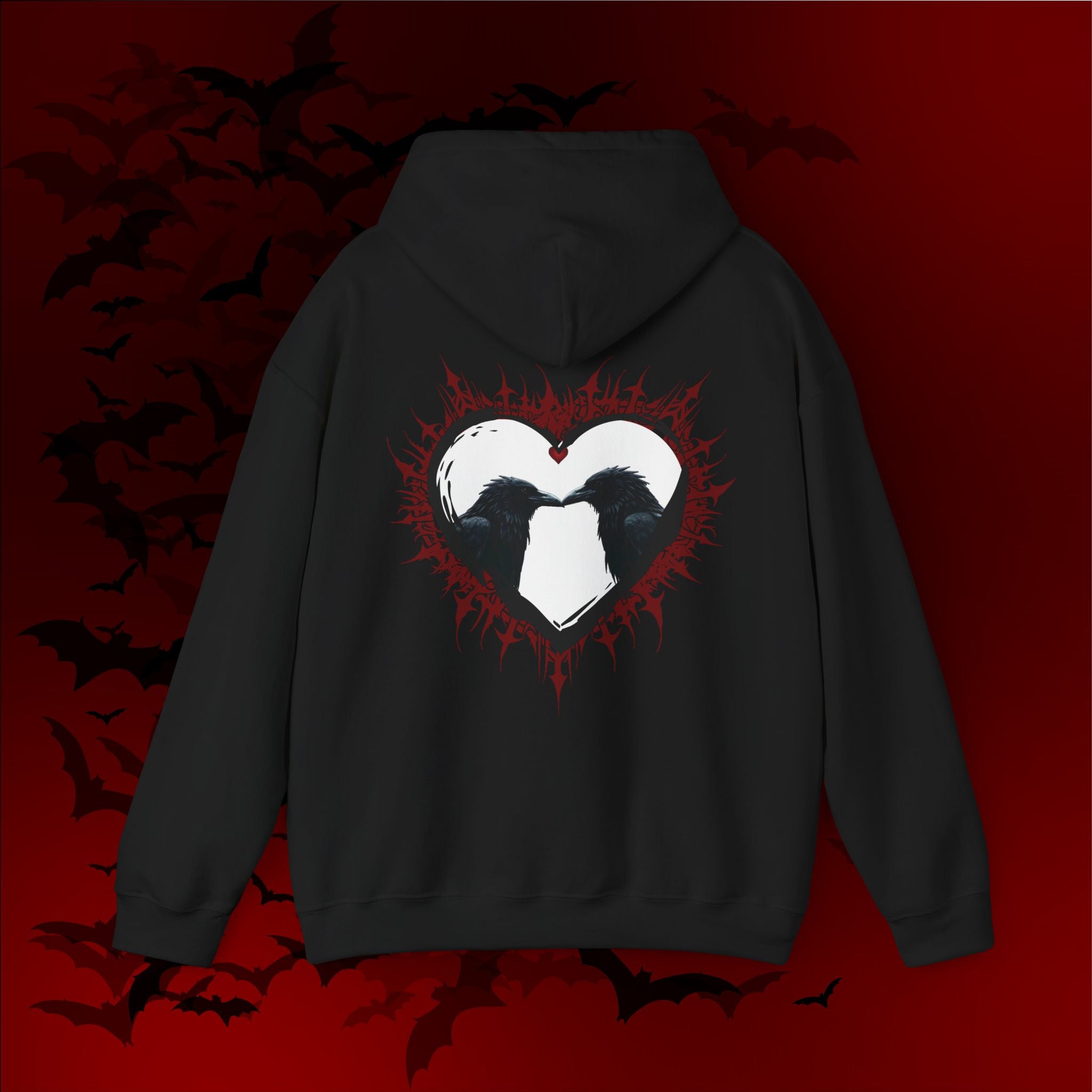 Gothic Raven Heart Hoodie — Dark Romance Valentine's Day Couples Pullover