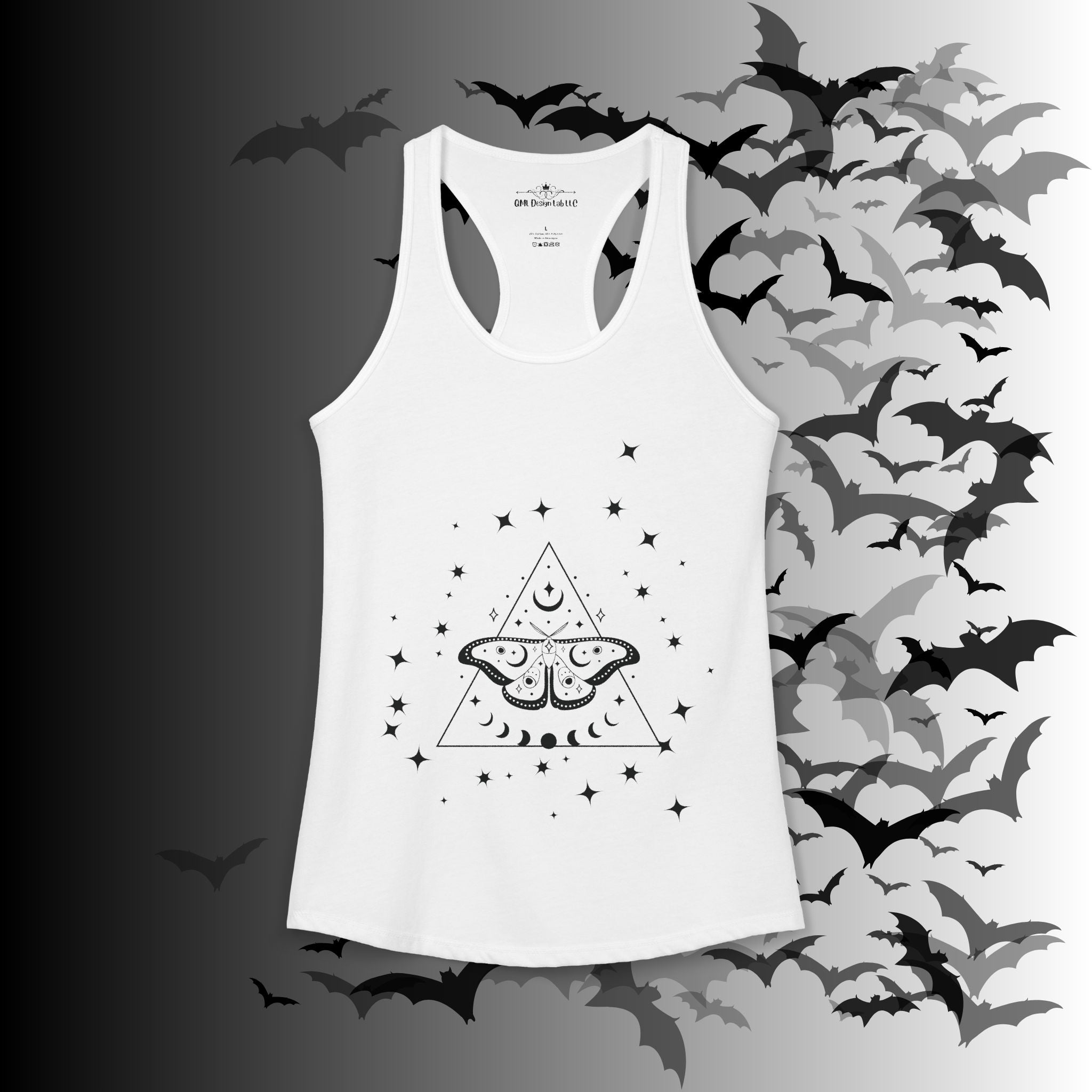 Gothic Luna Moth Celestial Pyramid Tank Top — Witchy Racerback Shirt