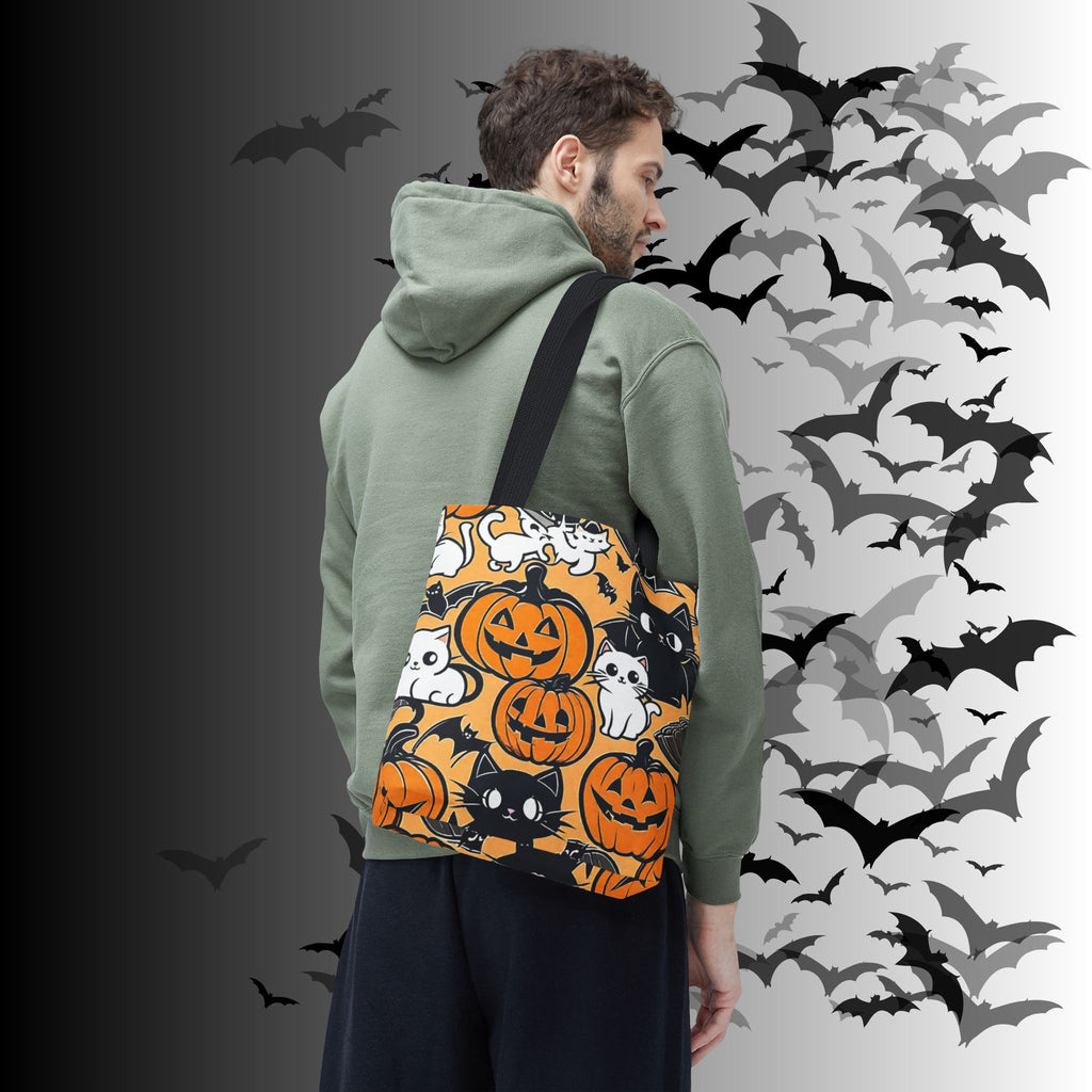 Kawaii Halloween Cat & Pumpkin Tote Bag — Spooky Cute Pattern