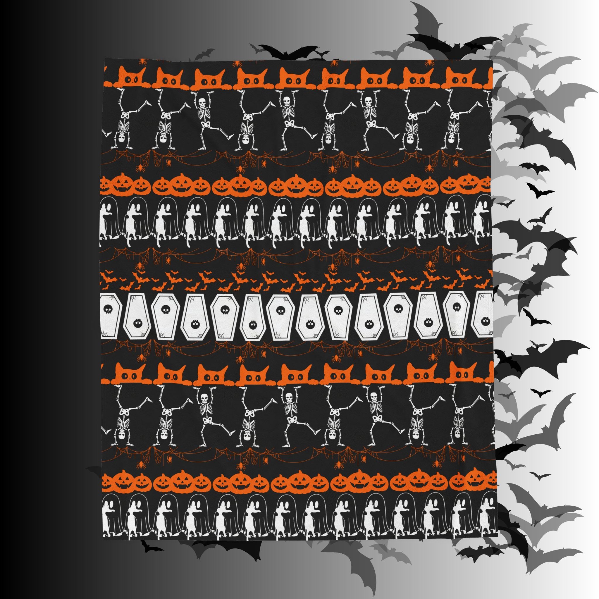 Halloween Pattern Velveteen Plush Blanket — Spooky Season Throw Blanket