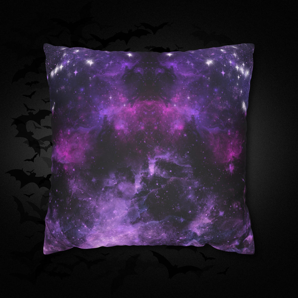 Purple Galaxy Cosmic Throw Pillow — Dark Celestial Witchy Home Decor