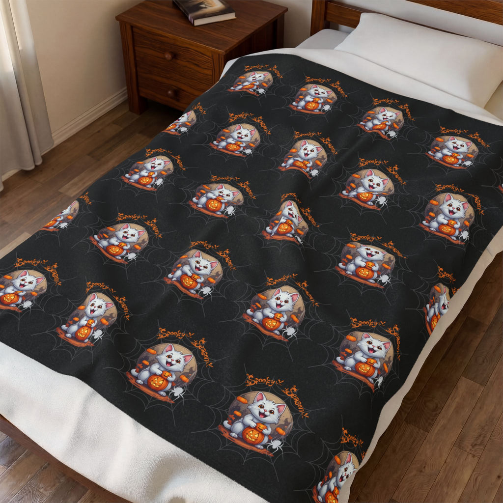 Spooky Season Cat Halloween Throw Blanket — Pumpkin Gothic Home Decor