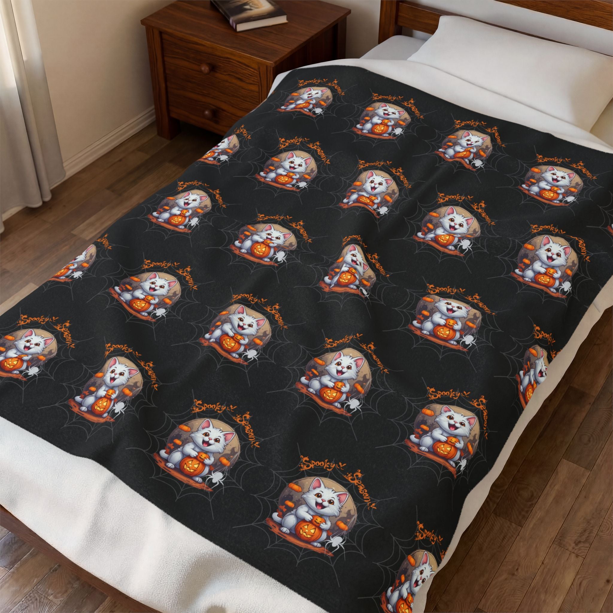 Spooky Season Cat Halloween Throw Blanket — Pumpkin Gothic Home Decor