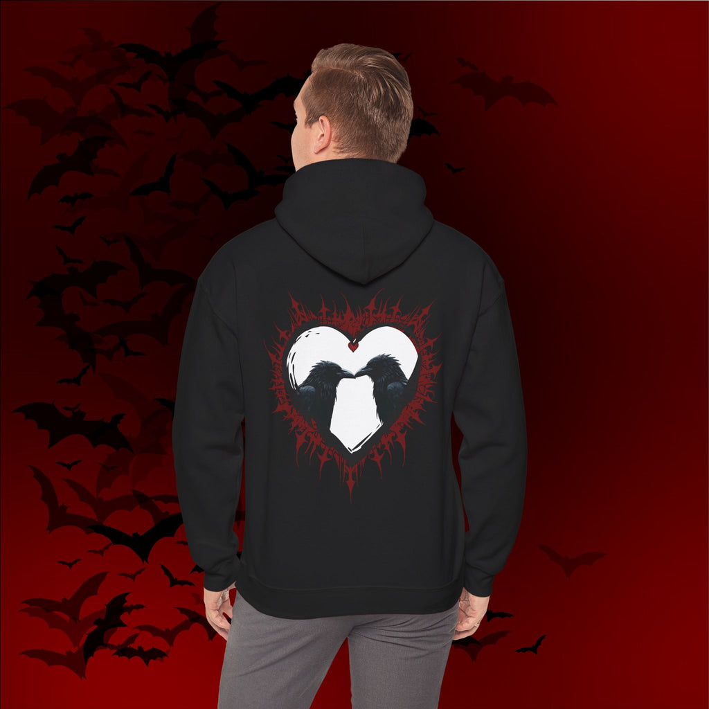 Gothic Raven Heart Hoodie — Dark Romance Valentine's Day Couples Pullover