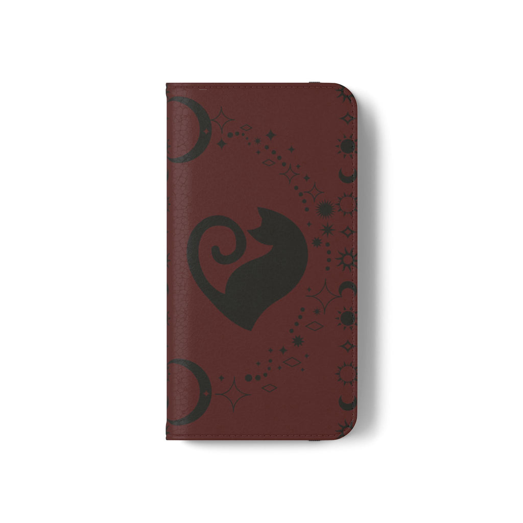 Dark Academia Celestial Black Cat Flip Wallet Case for iPhone and Samsung Galaxy Phones