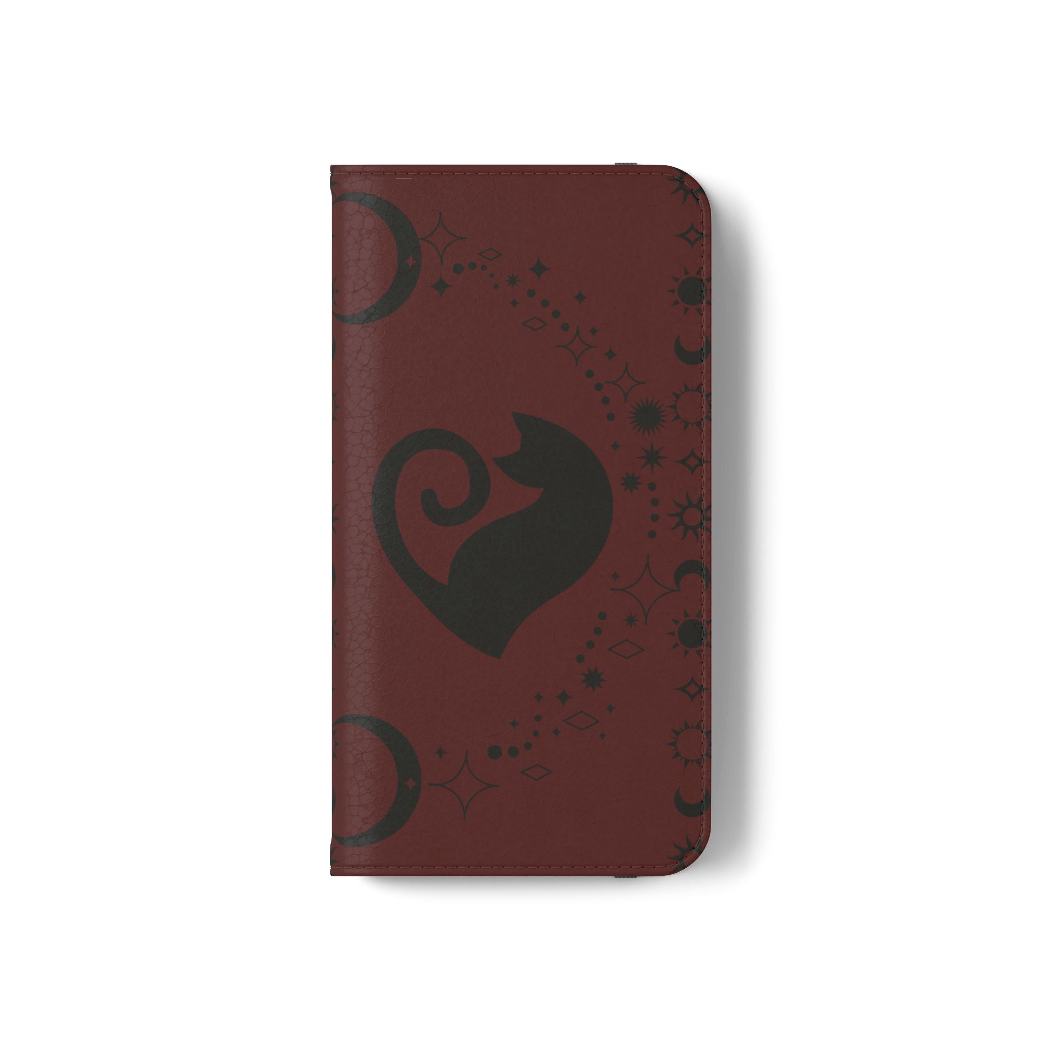 Dark Academia Celestial Black Cat Flip Wallet Case for iPhone and Samsung Galaxy Phones