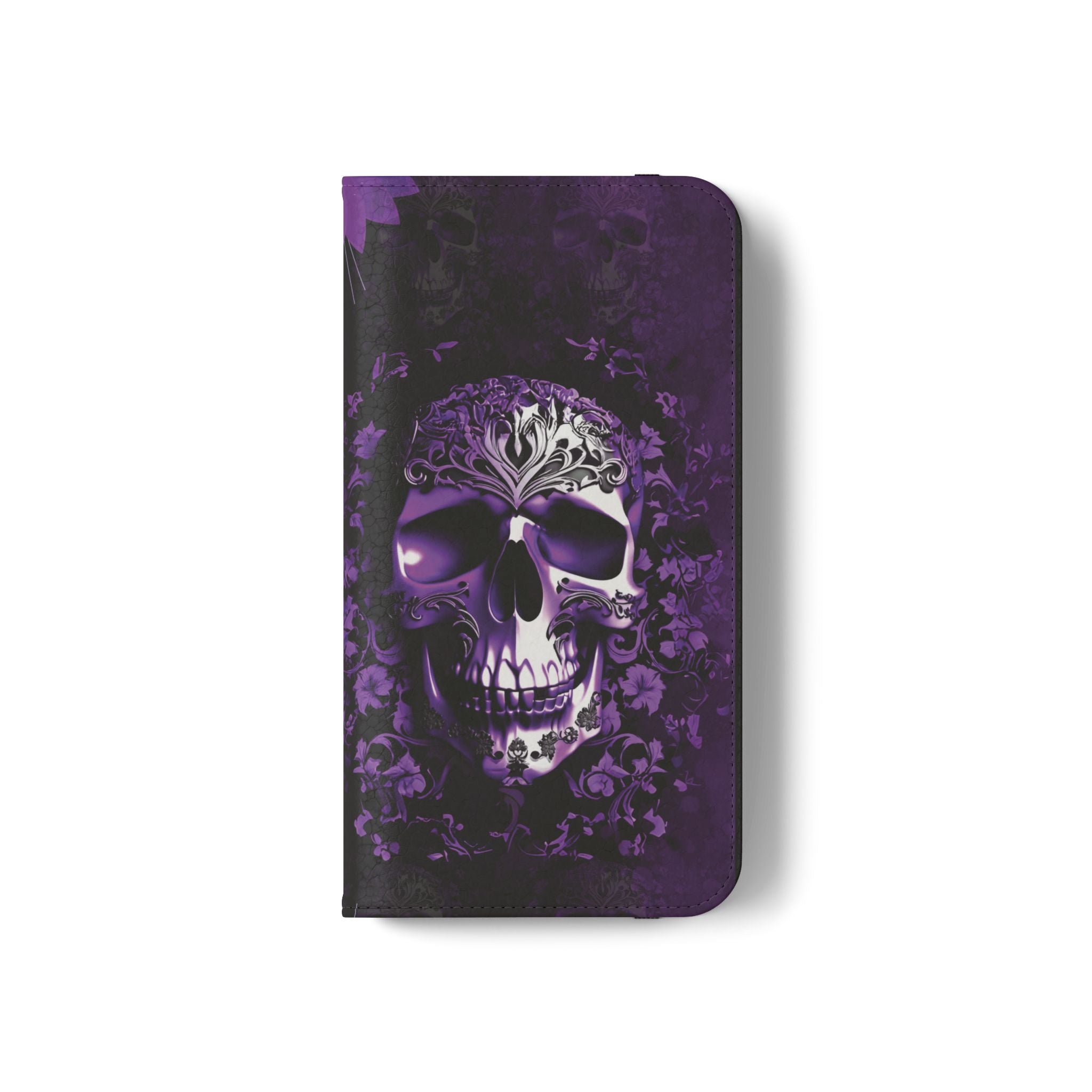 Purple Pastel Goth Skull Flip Wallet Phone Case - Skull Wallet Case for Samsung iPhone - Gothic Style Skull Wallet Phone Cases