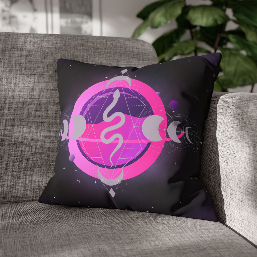 Pastel Goth Celestial Snake Moon Phases Throw Pillow — Witchy Dark Home Decor