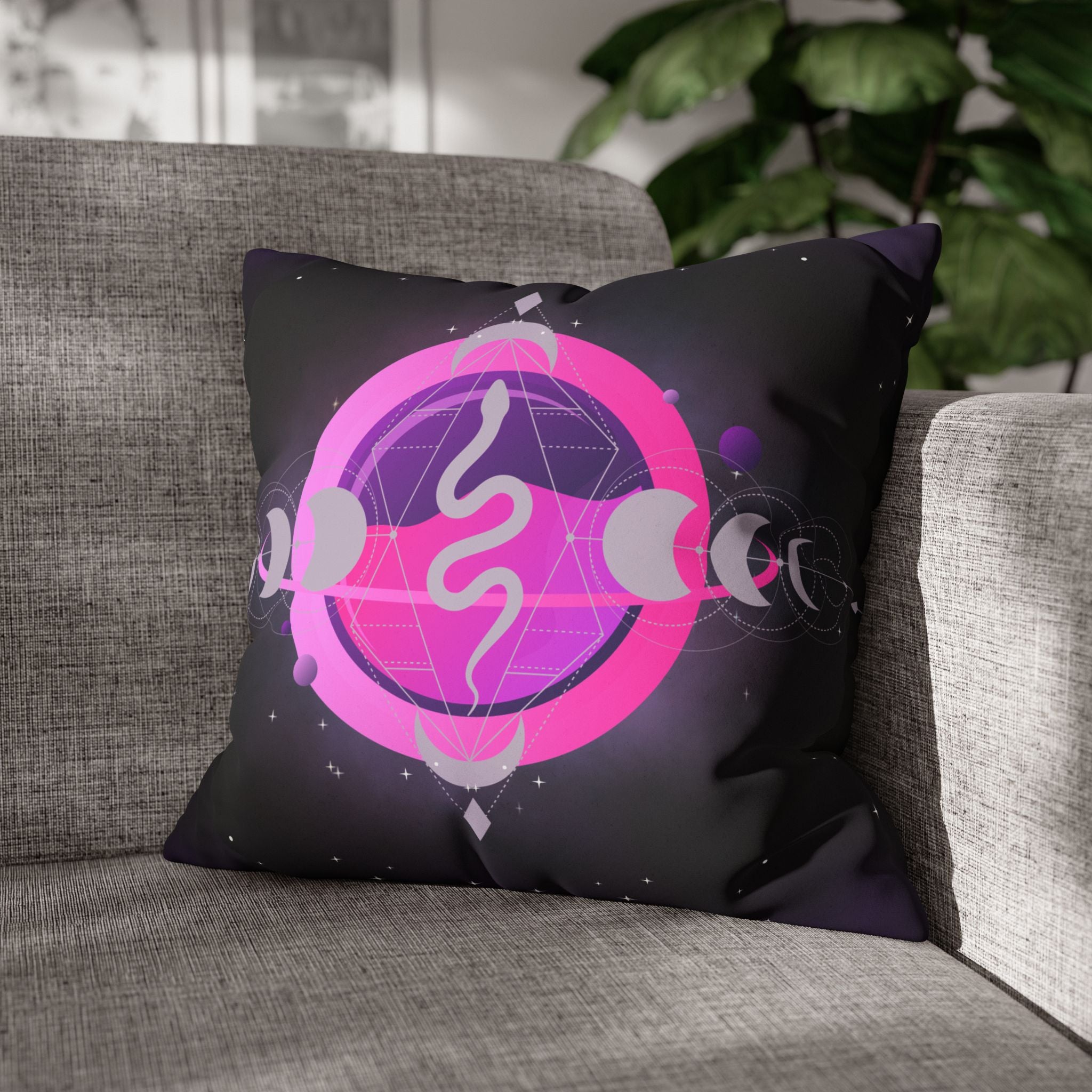 Pastel Goth Celestial Snake Moon Phases Throw Pillow — Witchy Dark Home Decor