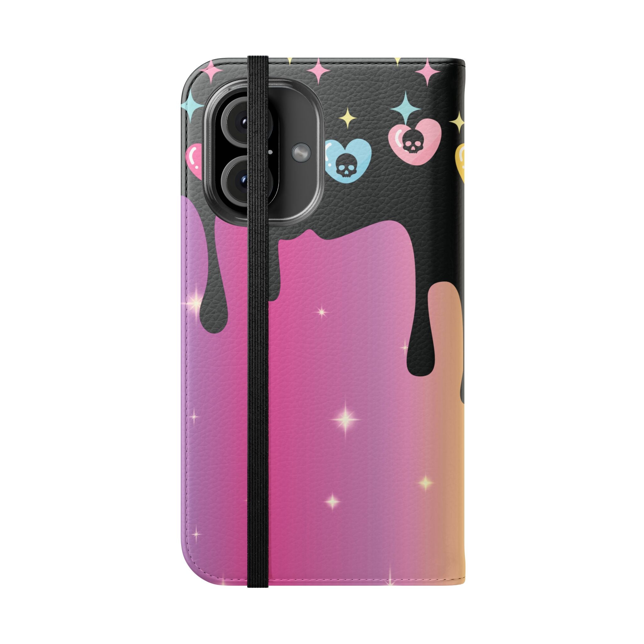 Pastel Goth Drippy Rainbow Skulls Flip Wallet Phone Case - Wallet Case for Samsung and iPhone - Gothic Style Wallet Phone Cases