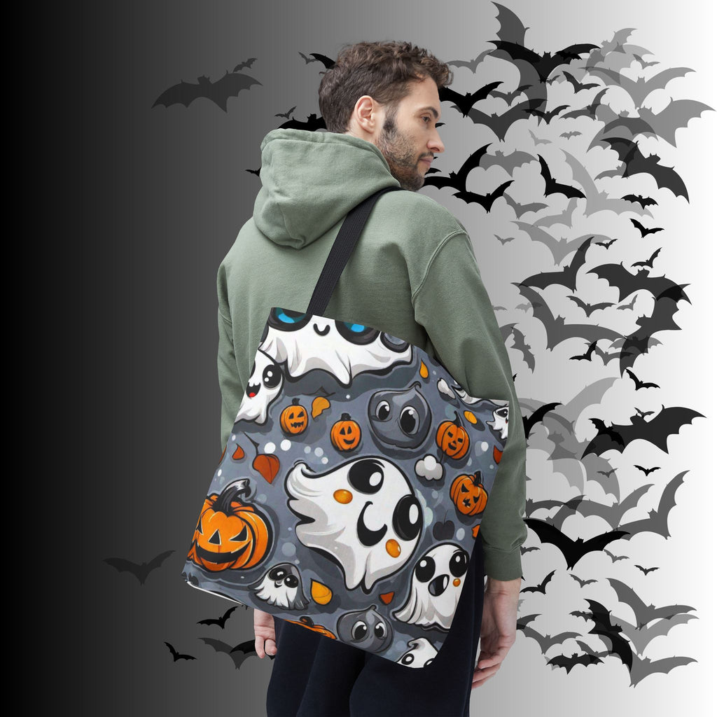 Kawaii Ghost & Pumpkin Halloween Tote Bag — Spooky All-Over Print