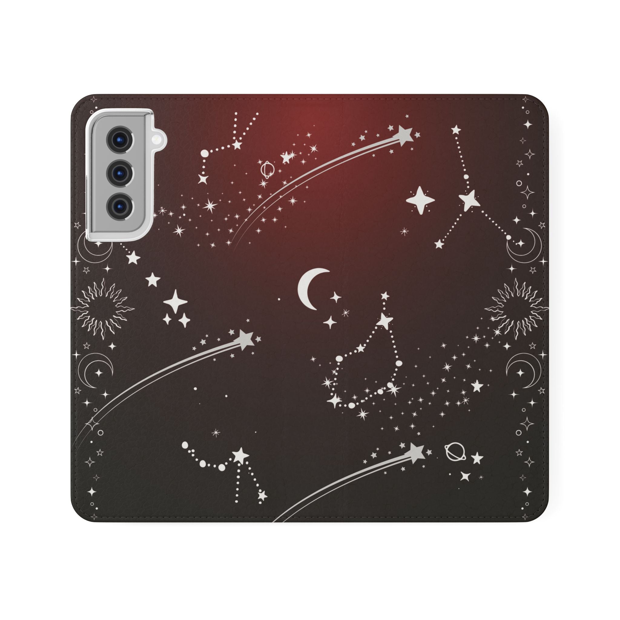 Gothic Celestial Black and Red Flip Wallet Case for iPhone and Samsung Galaxy Phones