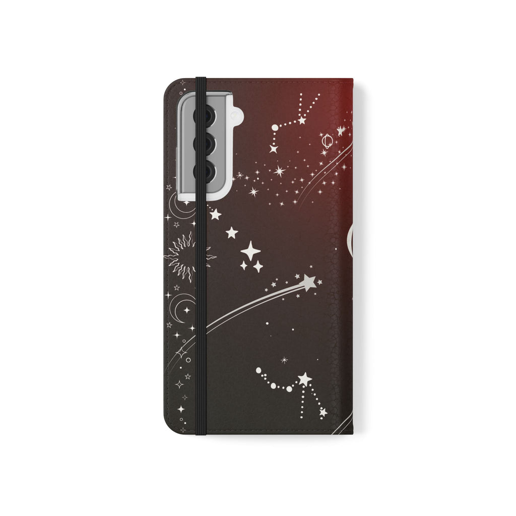 Gothic Celestial Black and Red Flip Wallet Case for iPhone and Samsung Galaxy Phones
