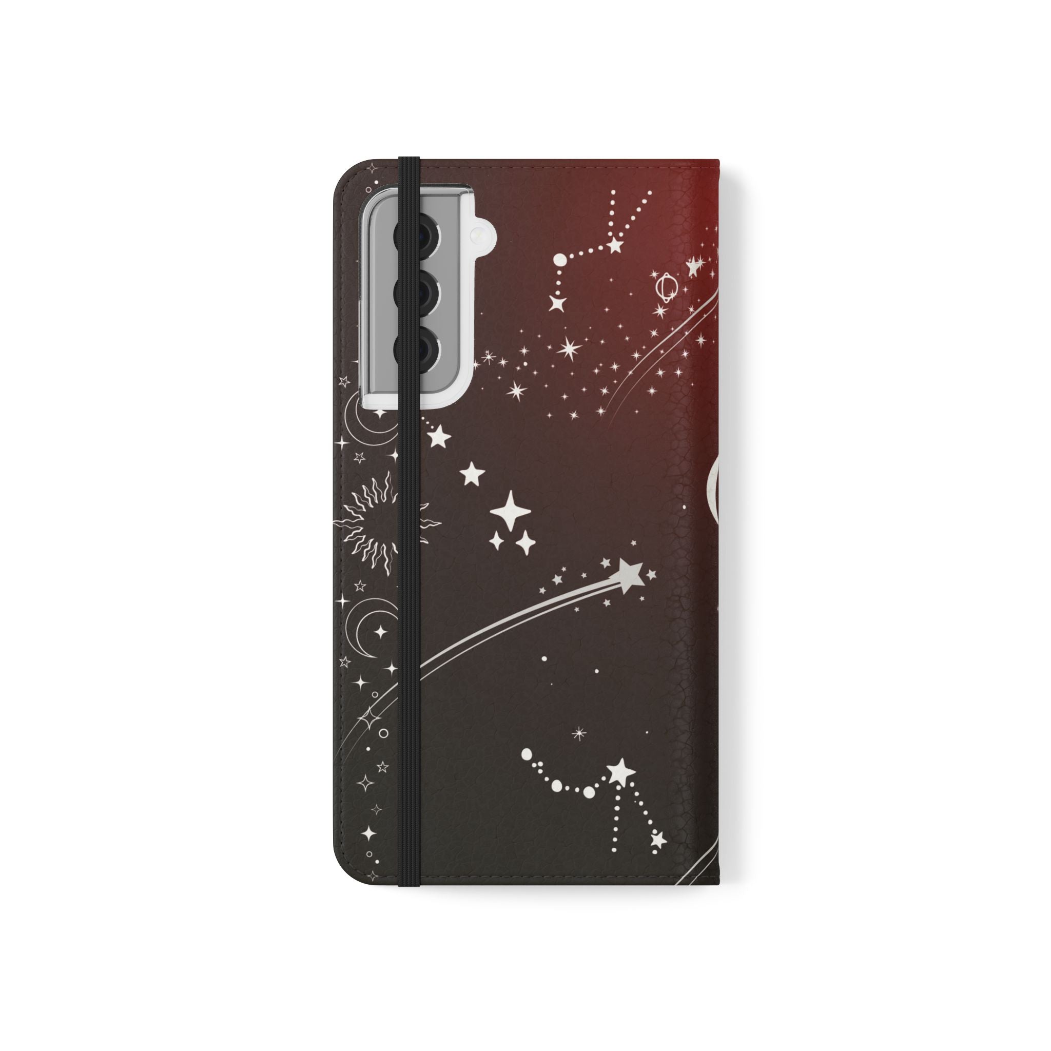 Gothic Celestial Black and Red Flip Wallet Case for iPhone and Samsung Galaxy Phones