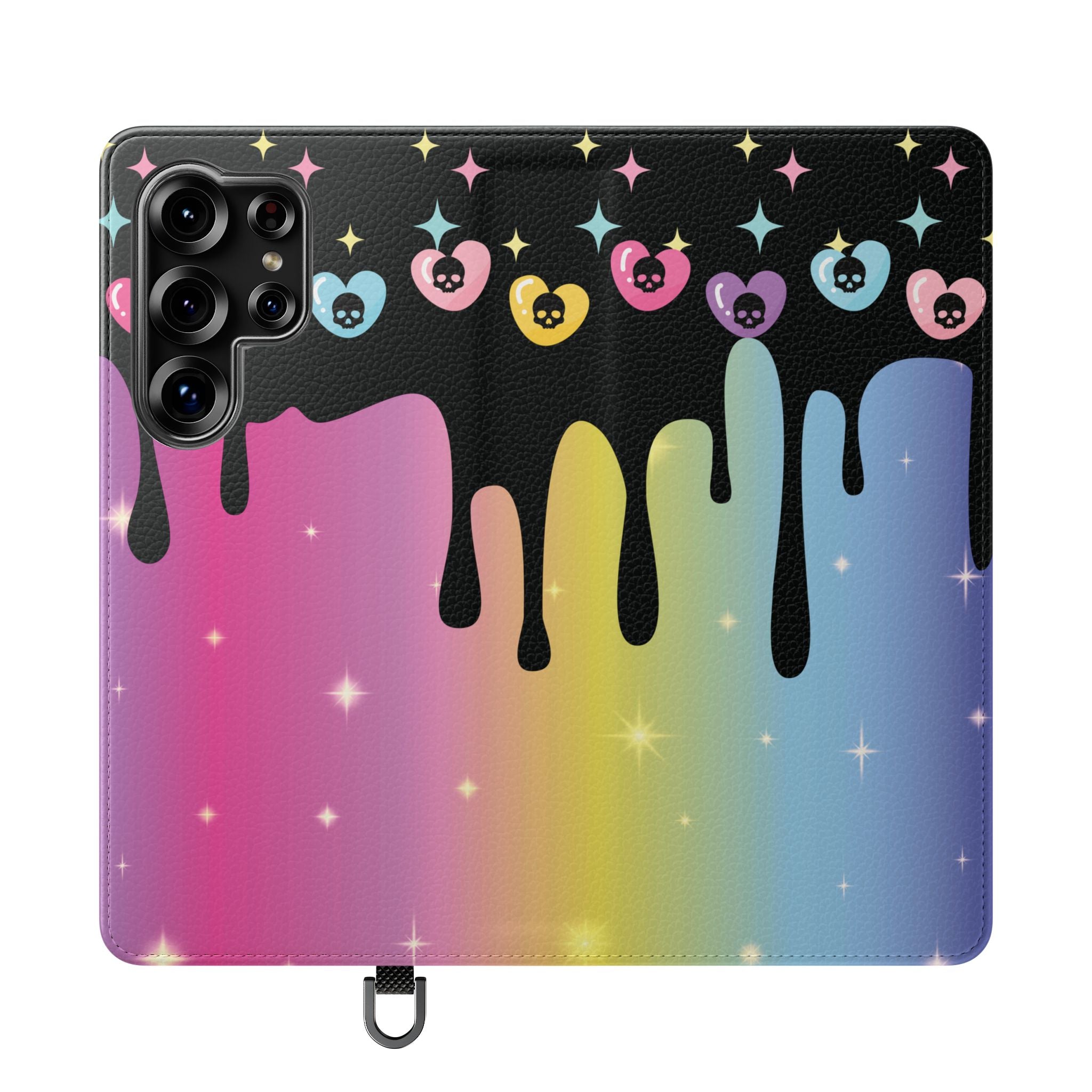 Pastel Goth Drippy Rainbow Skulls Flip Wallet Phone Case - Wallet Case for Samsung and iPhone - Gothic Style Wallet Phone Cases