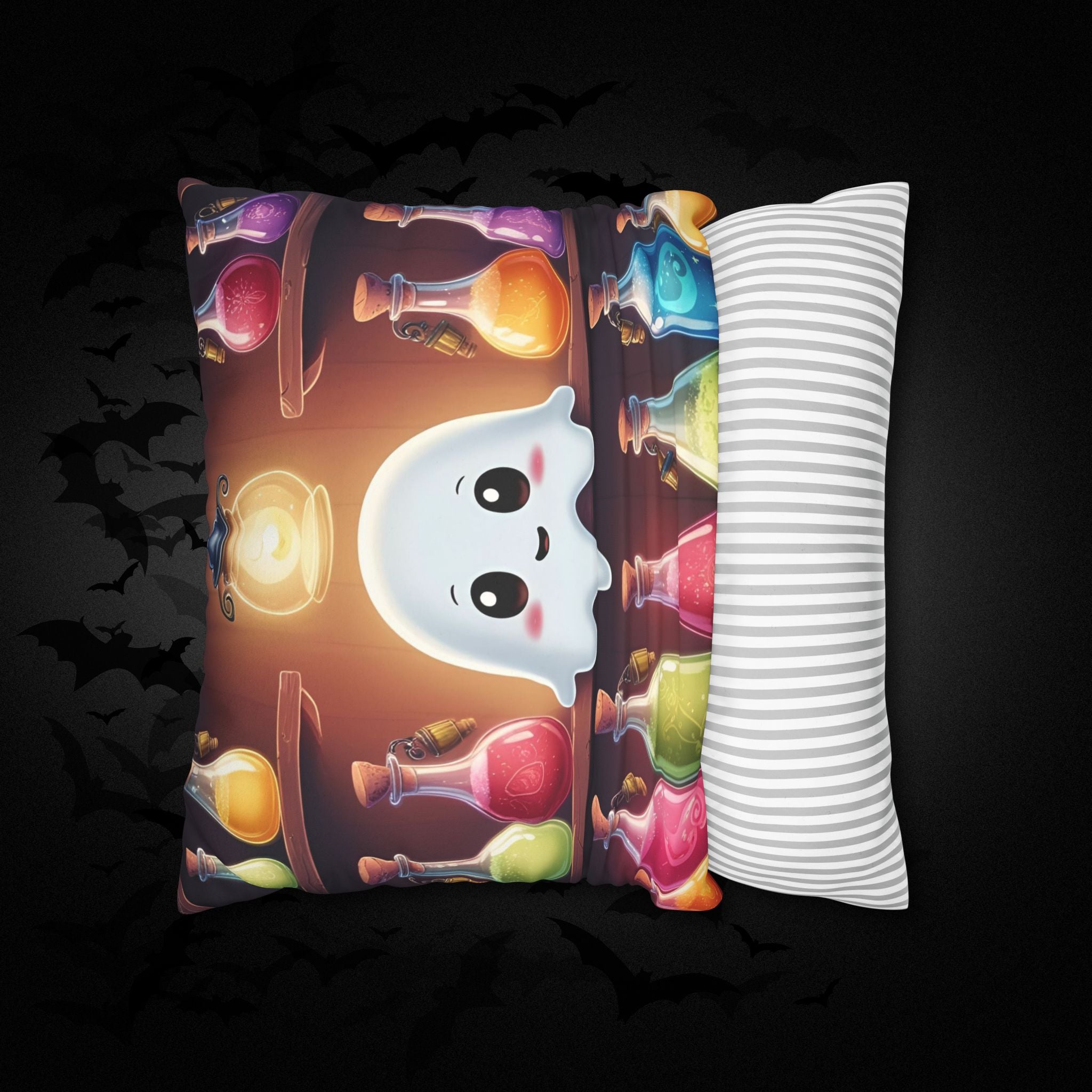 Apothecary Ghost Throw Pillow — Whimsigoth Potion Shelf Dark Home Decor