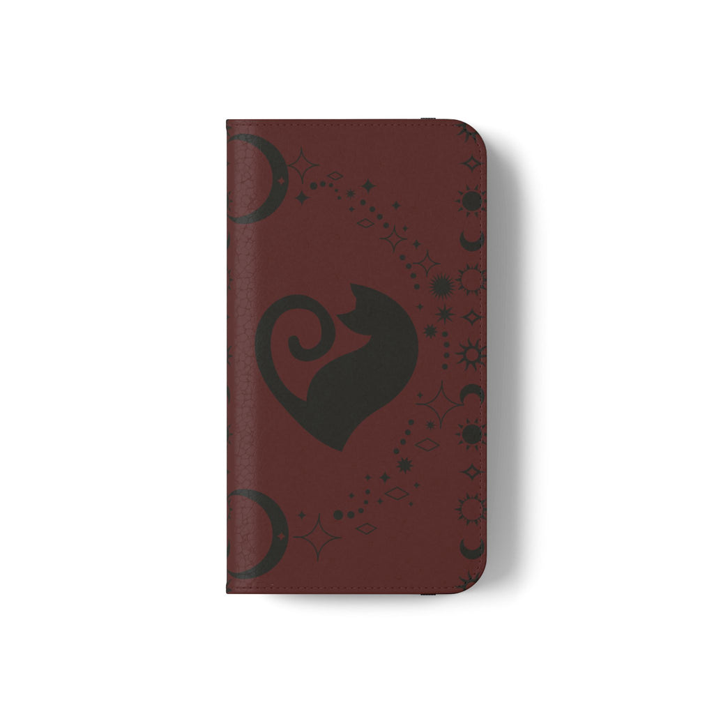 Dark Academia Celestial Black Cat Flip Wallet Case for iPhone and Samsung Galaxy Phones
