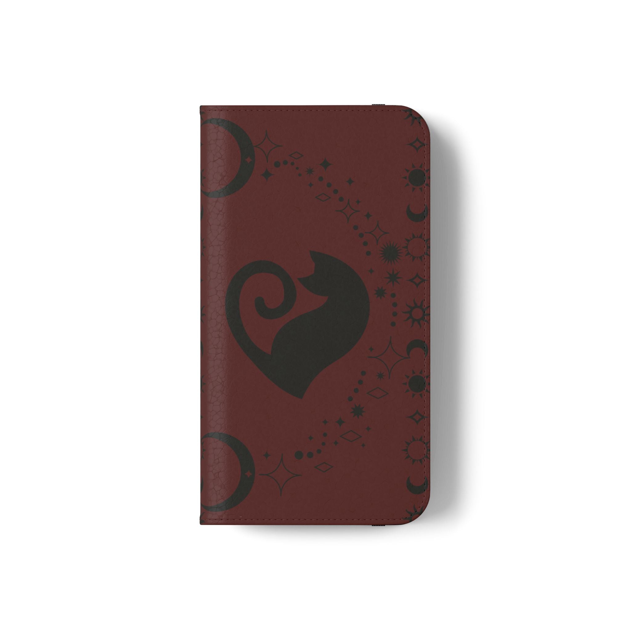 Dark Academia Celestial Black Cat Flip Wallet Case for iPhone and Samsung Galaxy Phones