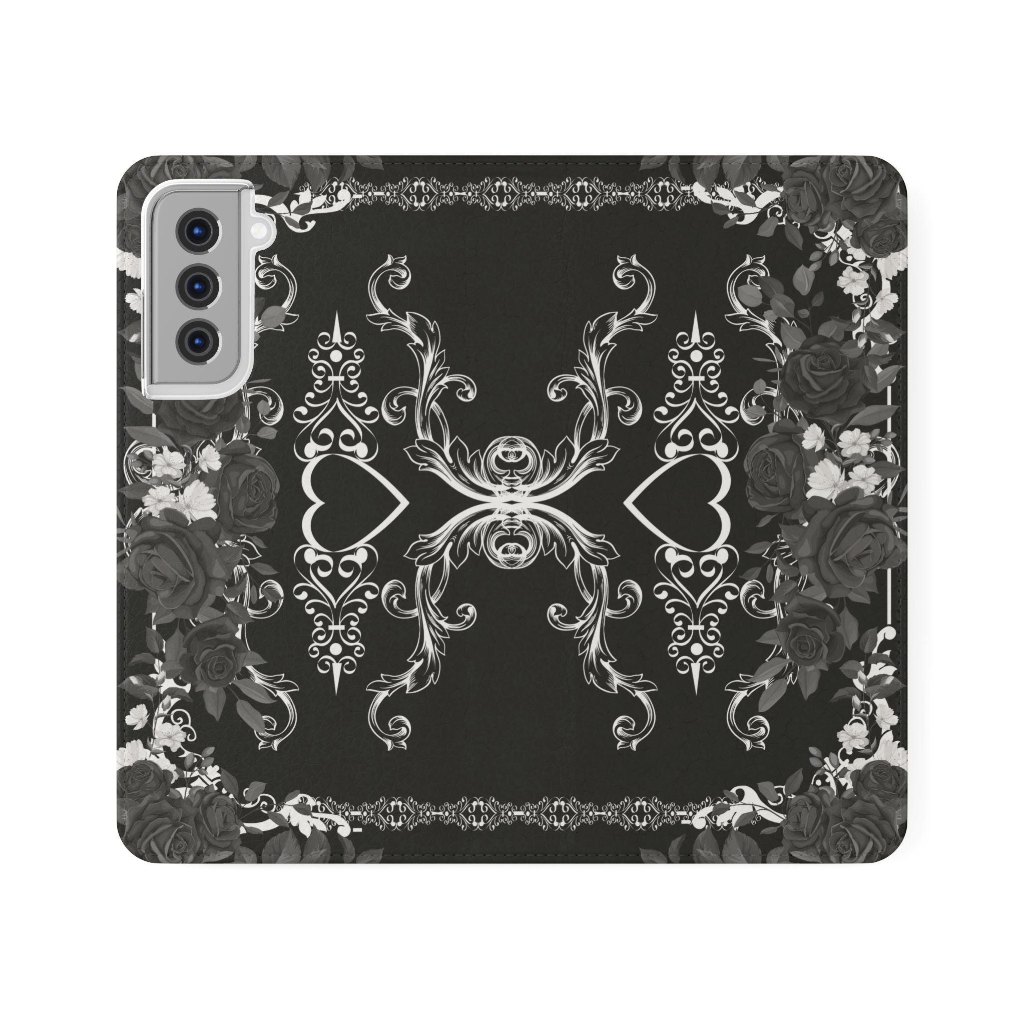 Romantic Goth Wallet Flip Case - Goth Botanical Phone Case