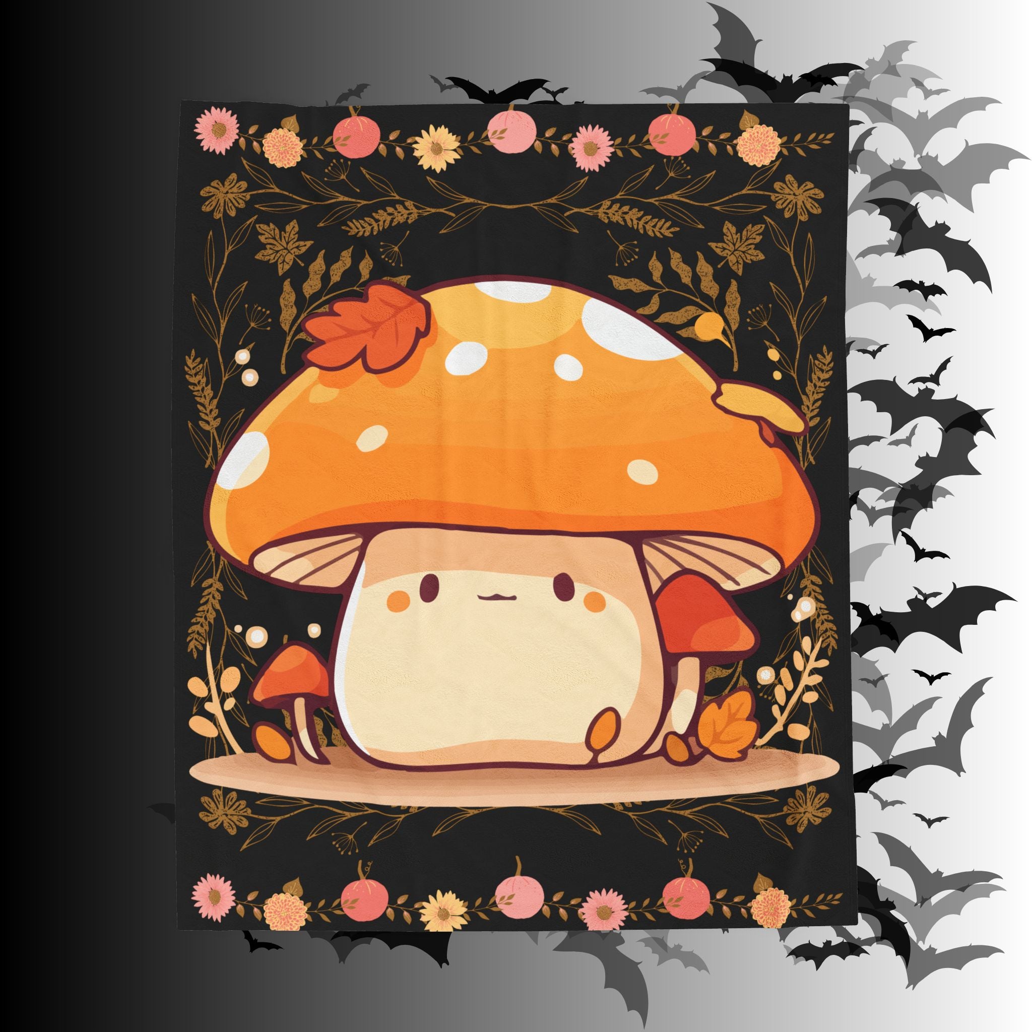 Dark Cottagecore Kawaii Mushroom Throw Blanket — Cozy Autumn Home Decor