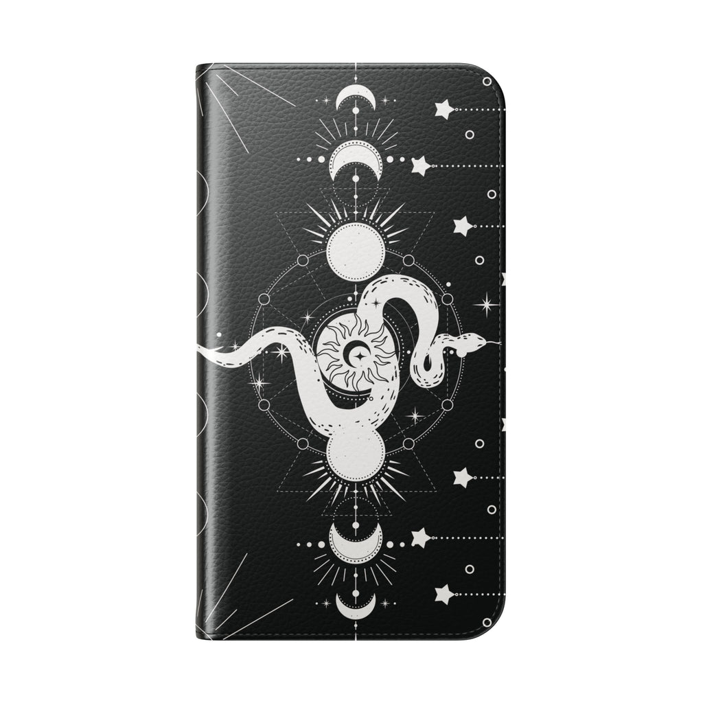 Gothic Style Celestial Snake Moon Phases Wallet Flip PhoneCase - Celestial Style Phone Case for iPhone and Samsung - Moon Phases Wallet Case