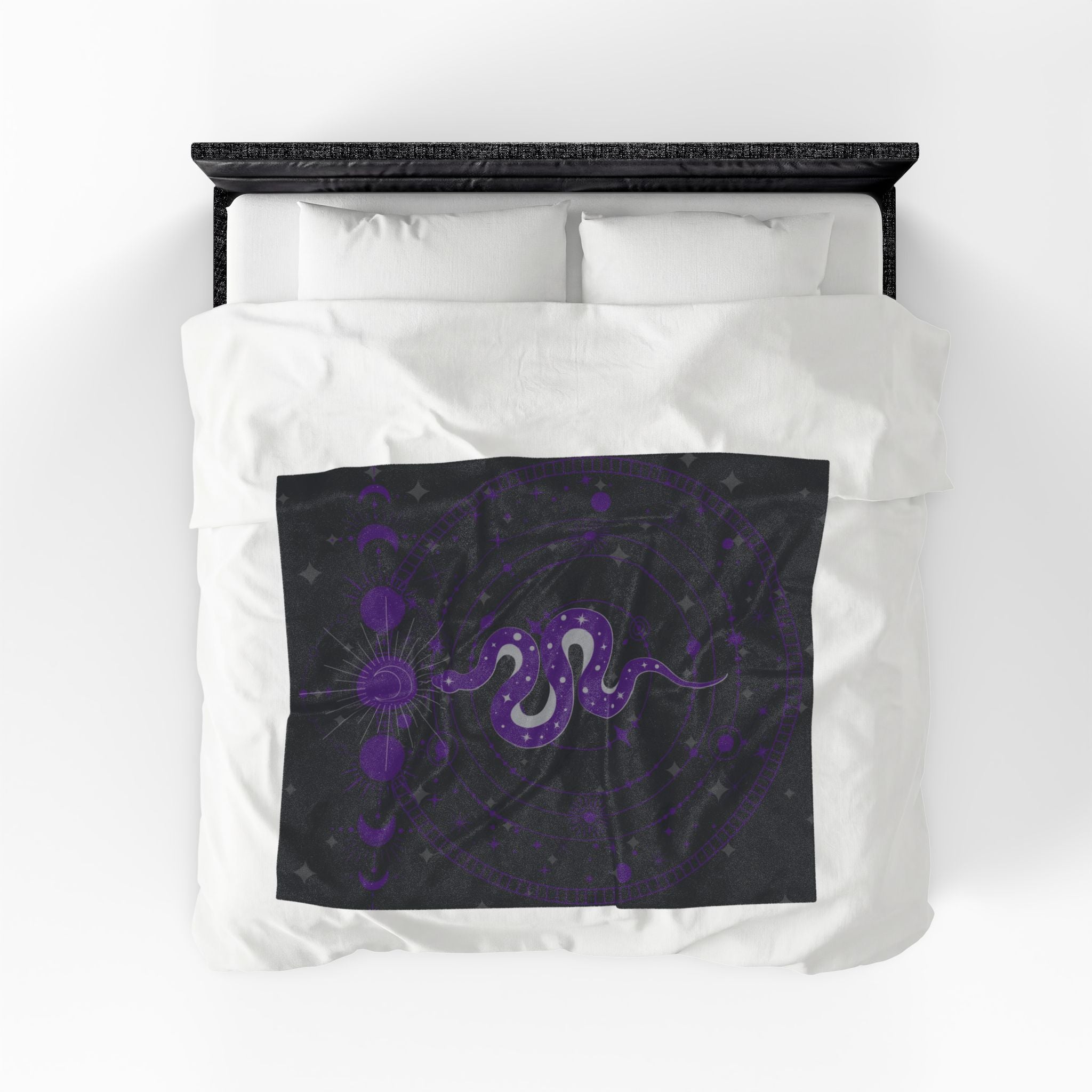 Gothic Celestial Snake Moon Phase Throw Blanket — Purple & Black Witchy Decor