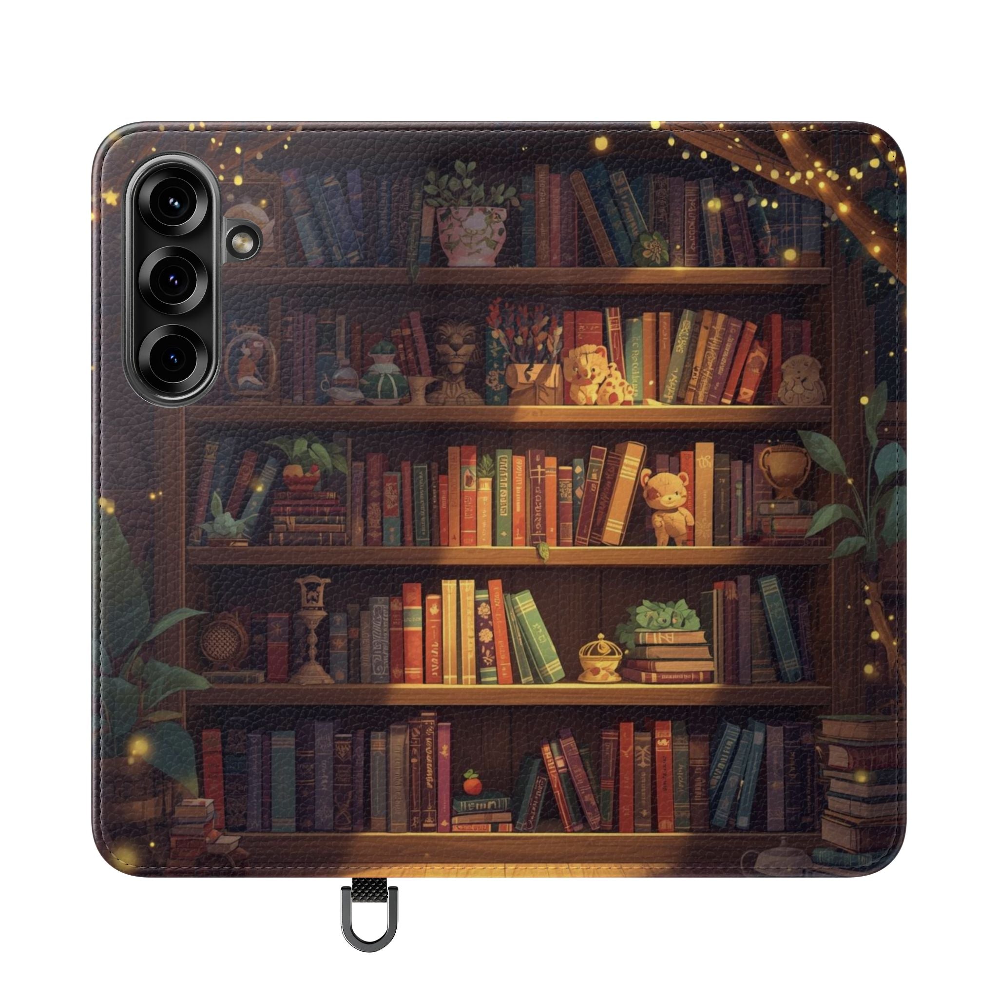 Whimsigoth Bookcase Wallet Flip Case - Romantasy Reader Phone Wallet - Book Pattern Flip Case - Bookish Phone Case