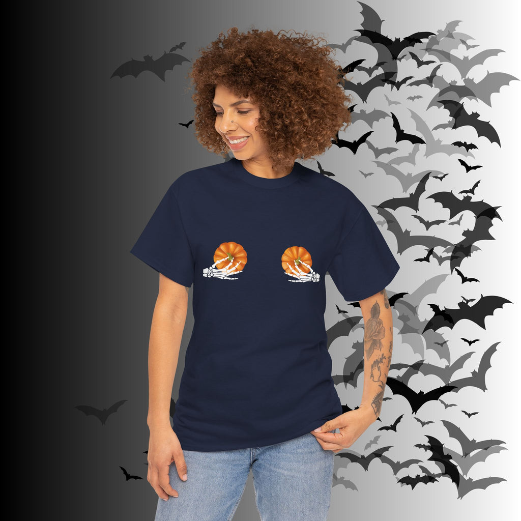 Skeleton Hands Pumpkin Halloween T-Shirt — Funny Spooky Season Tee