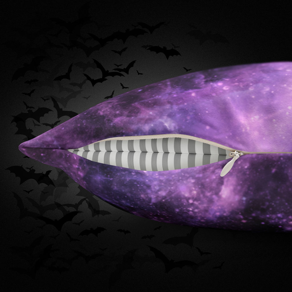 Purple Galaxy Cosmic Throw Pillow — Dark Celestial Witchy Home Decor