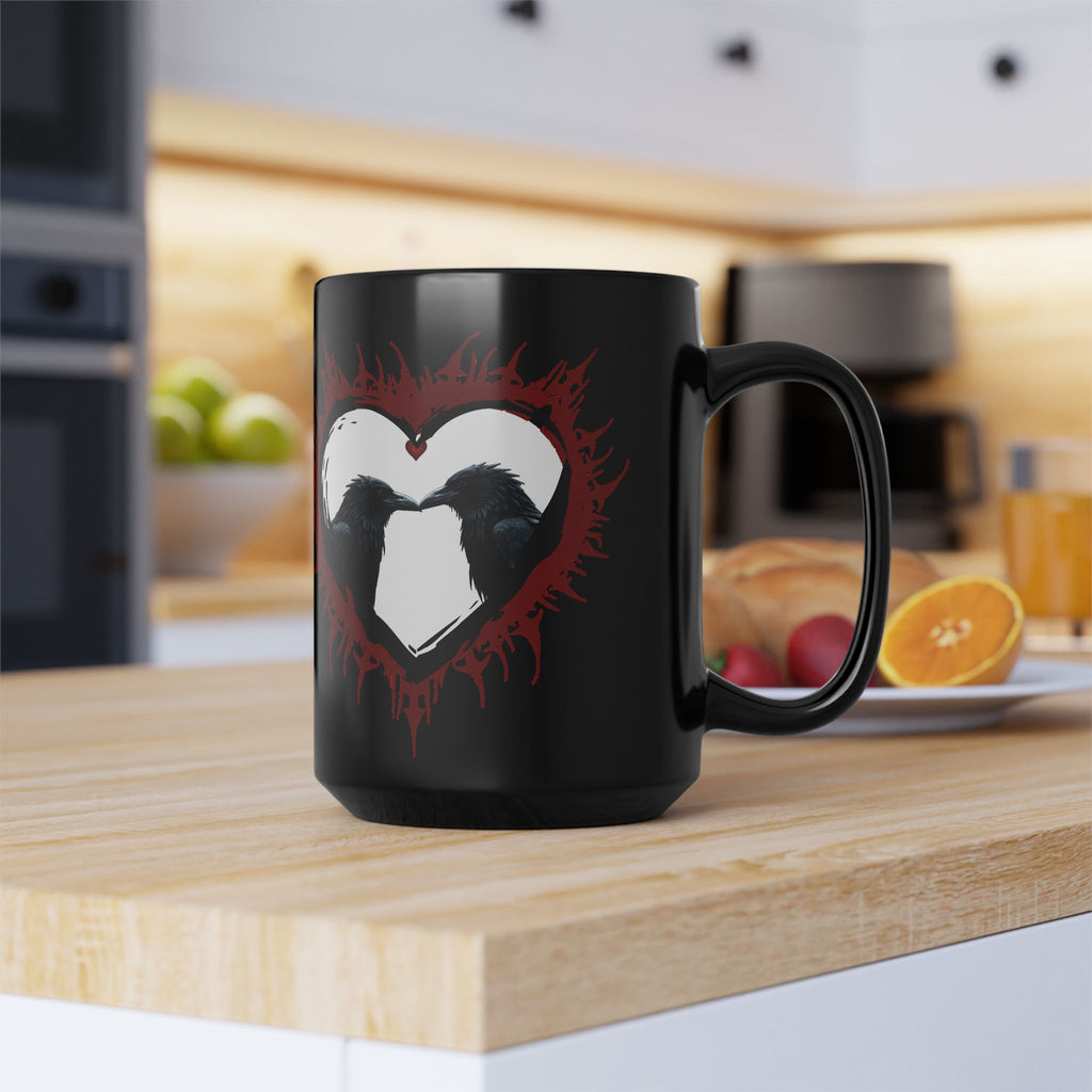Raven Heart Gothic Coffee Mug — Dark Romance Corvid Design