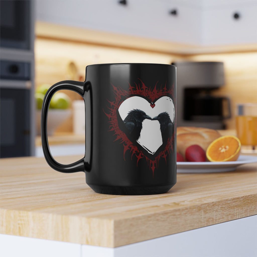 Raven Heart Gothic Coffee Mug — Dark Romance Corvid Design