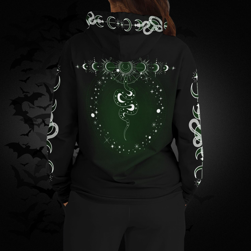 Celestial Serpent All Over Print Hoodie – Forest Green