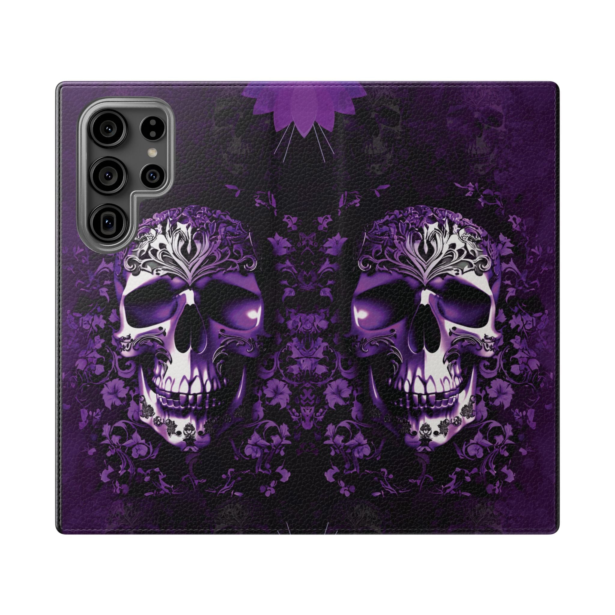 Purple Pastel Goth Skull Flip Wallet Phone Case - Skull Wallet Case for Samsung iPhone - Gothic Style Skull Wallet Phone Cases