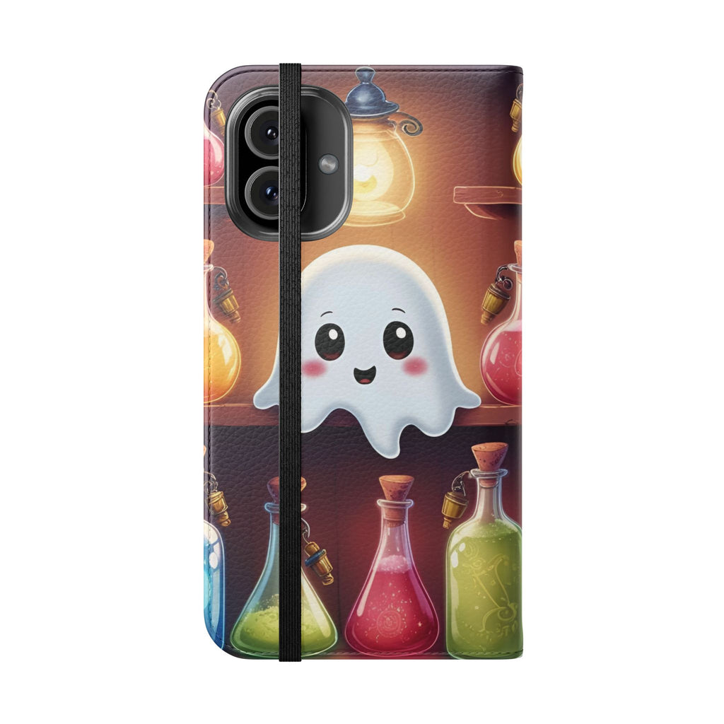 Apothecary Ghost Flip Wallet Case - Spooky Halloween Phone Case - Gothic Ghost Smartphone Case -  Ghost on a Shelf Wallet Case