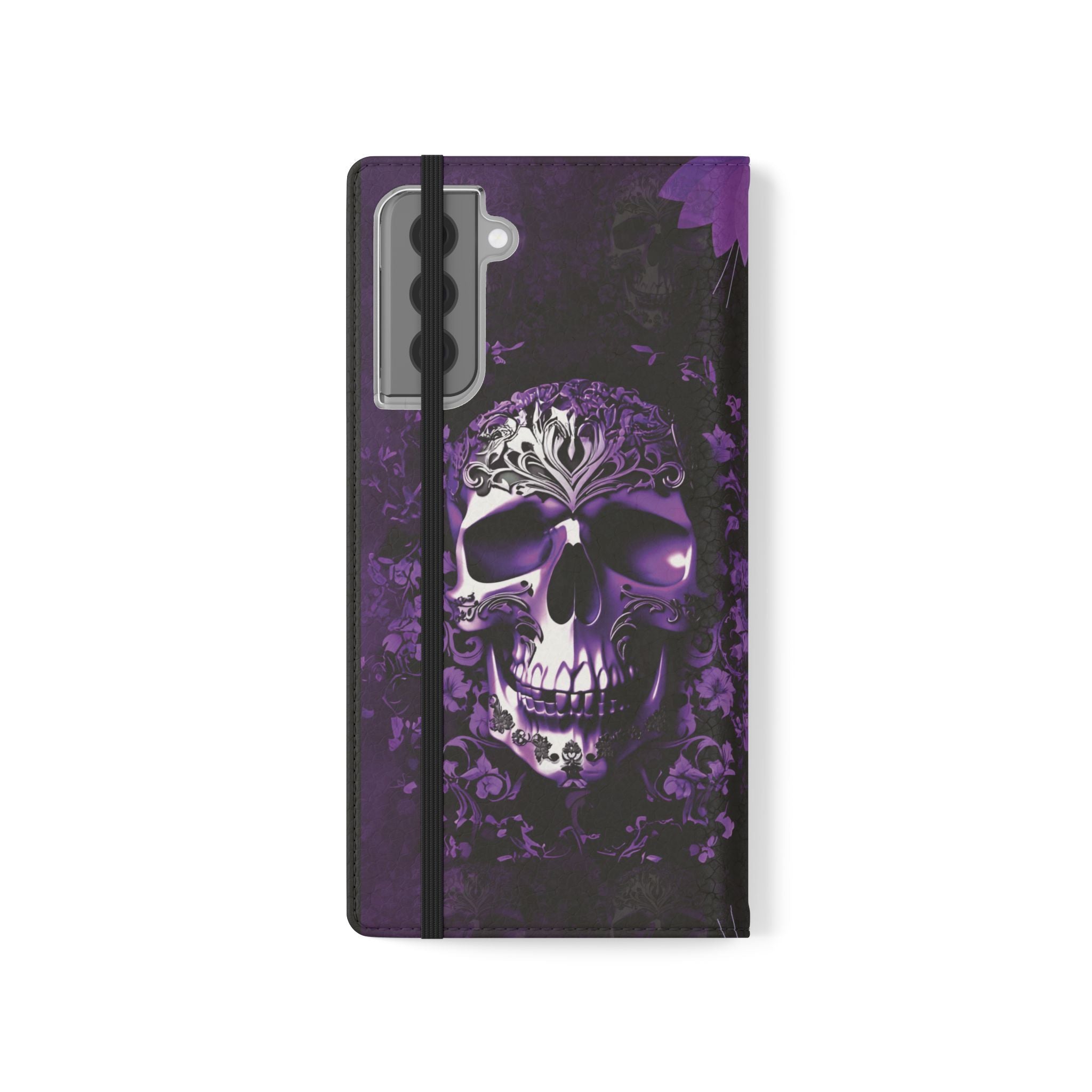 Purple Pastel Goth Skull Flip Wallet Phone Case - Skull Wallet Case for Samsung iPhone - Gothic Style Skull Wallet Phone Cases