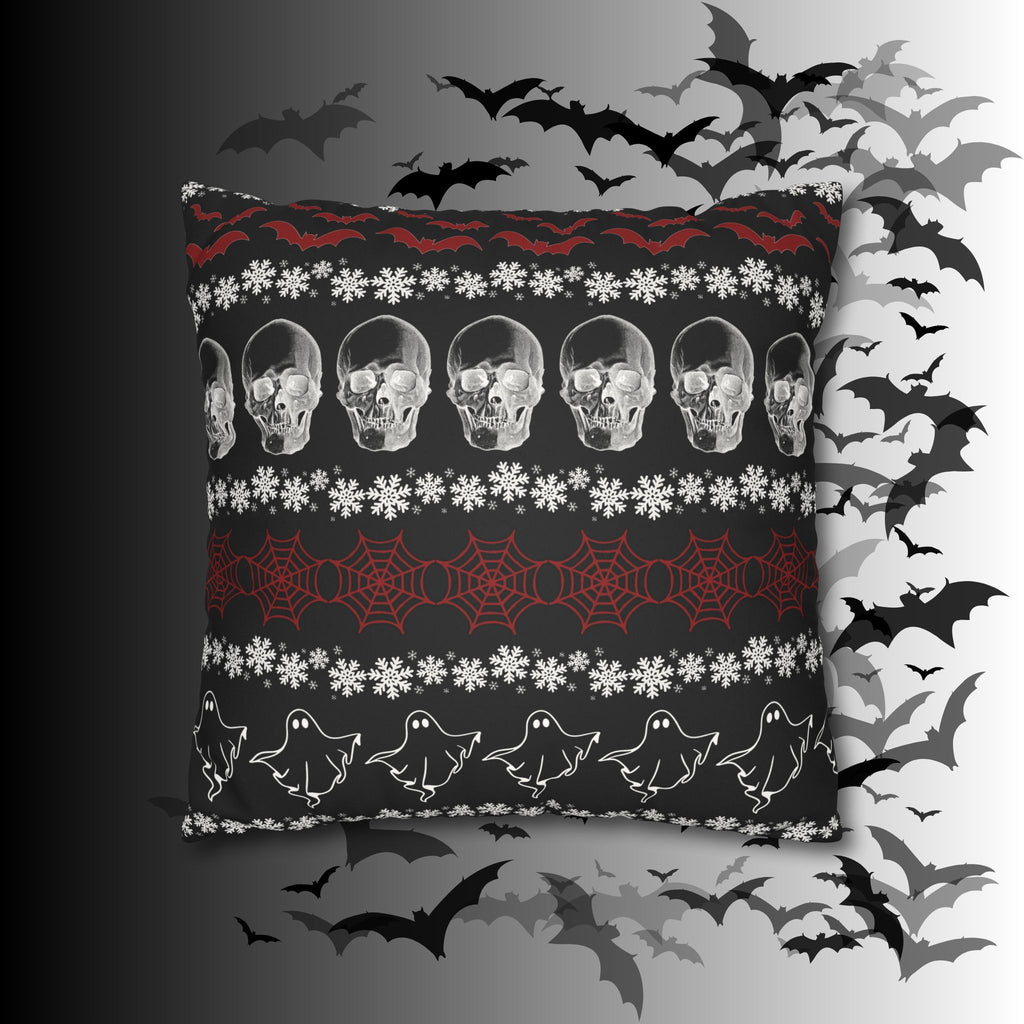 Merry Creepmas Gothic Ugly Sweater Throw Pillow — Goth Holiday Dark Home Decor