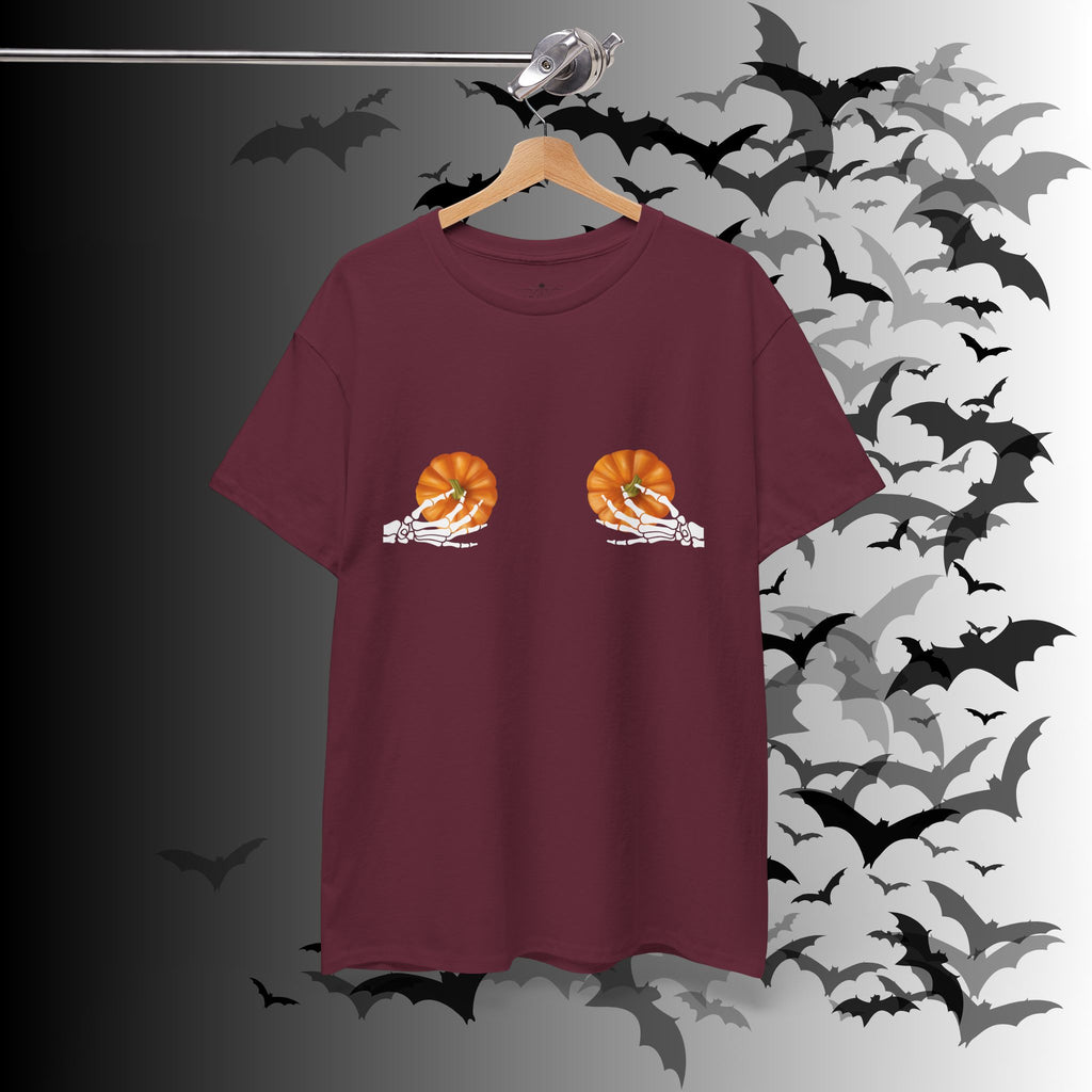 Skeleton Hands Pumpkin Halloween T-Shirt — Funny Spooky Season Tee