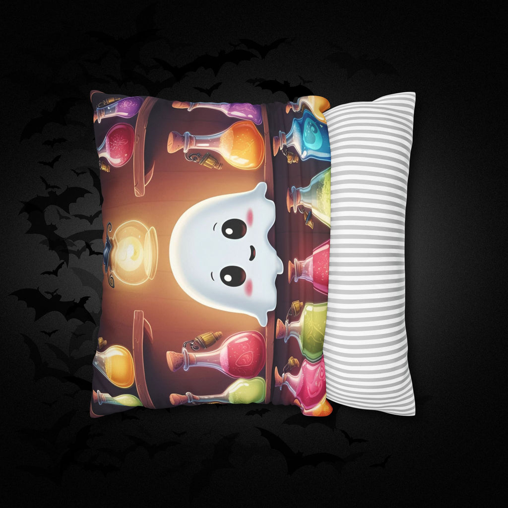 Apothecary Ghost Throw Pillow — Whimsigoth Potion Shelf Dark Home Decor
