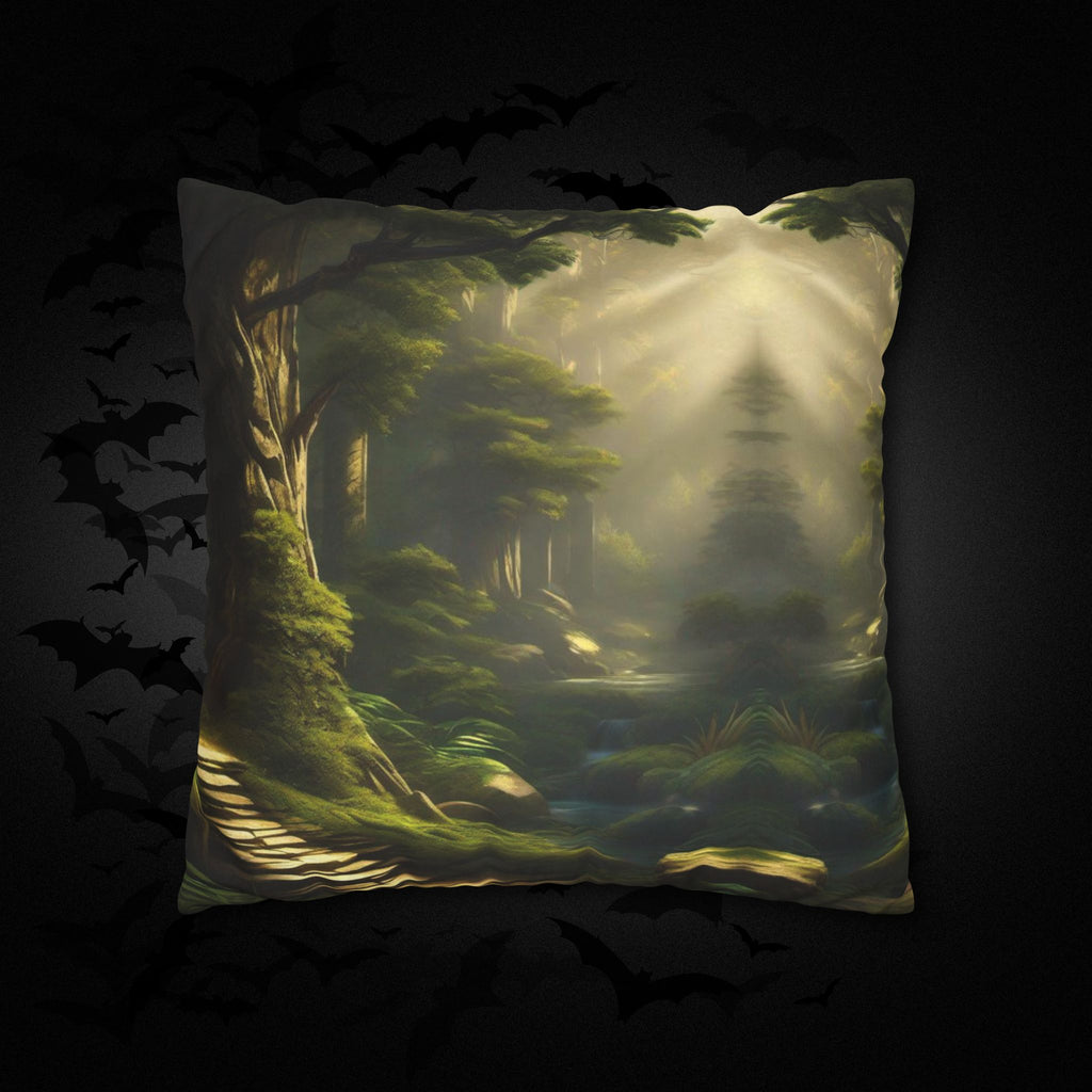 Mystical Forest Throw Pillow — Dark Cottagecore Woodland Home Decor