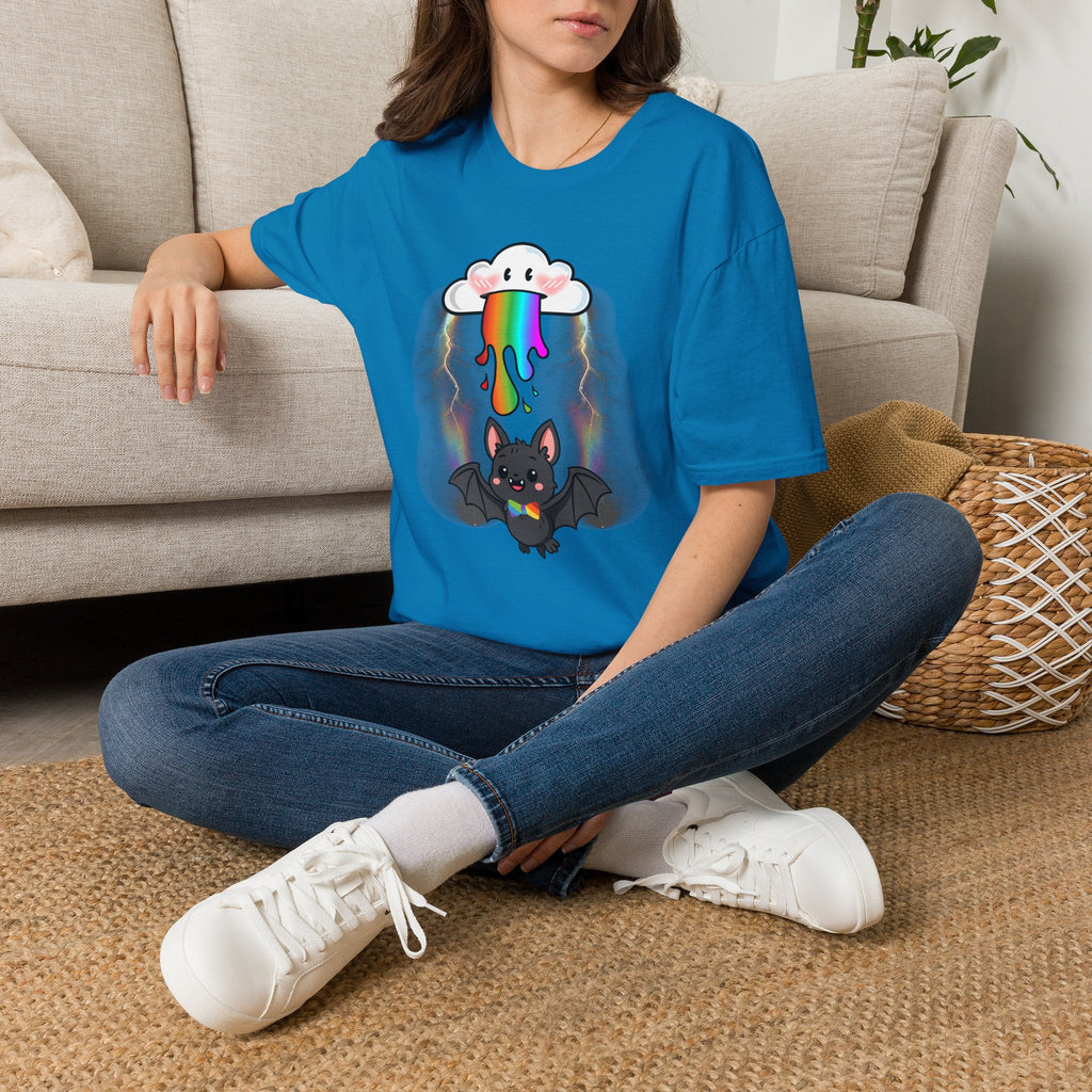 Rainbow Vomit Cloud Bat T-Shirt — Kawaii Goth Pride Unisex Tee