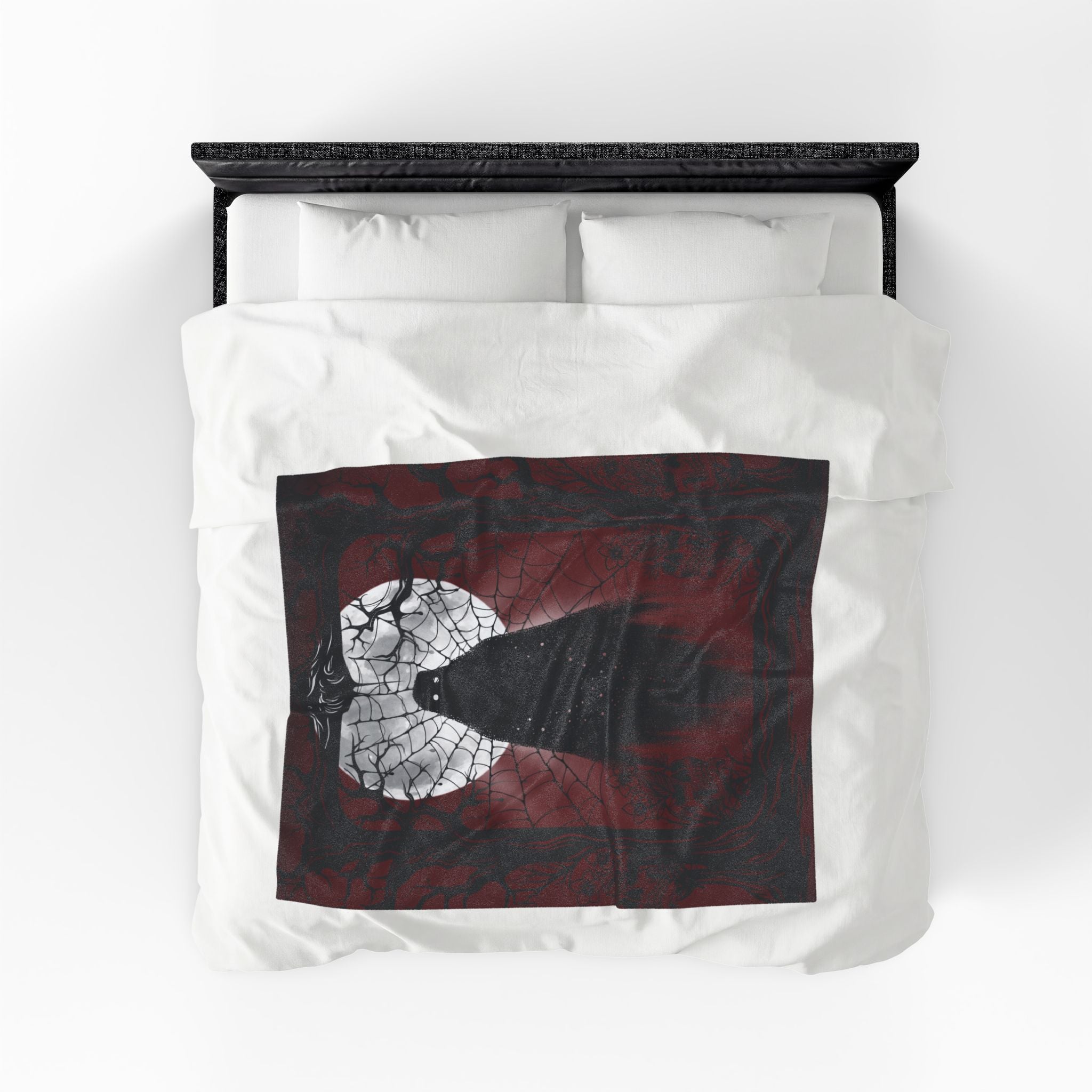 Gothic Ghost Spider Web Throw Blanket — Dark Halloween Home Decor