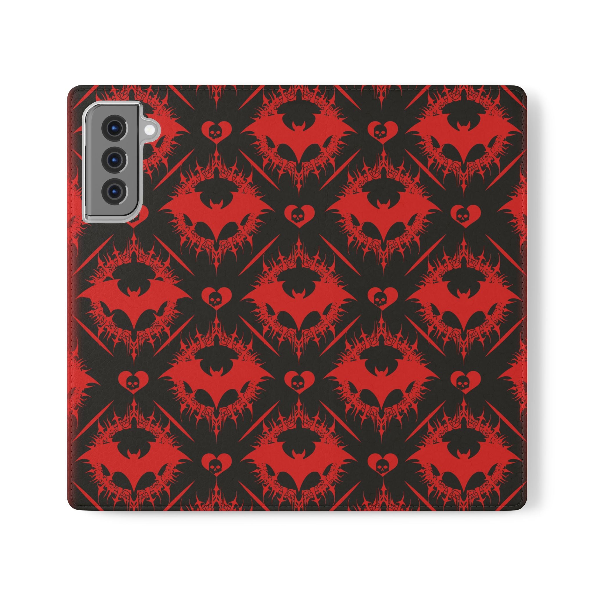 Gothic Bat Wallet Flip Case - Elegant Goth Phone Wallet - Bat Pattern Flip Case - Gothic Phone Case - Stylish Wallet Phone Case
