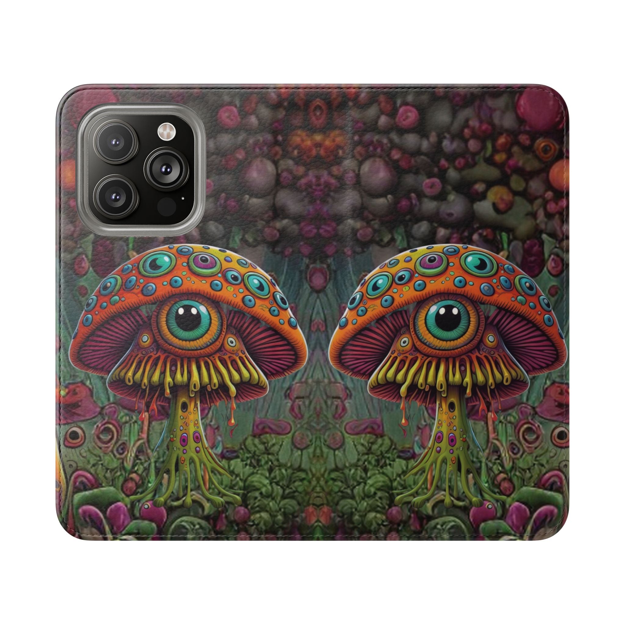 Trippy Mushroom Cottagecore Flip Wallet Phone Case - Mushroom Wallet Case for Samsung iPhone - Psychedelic Wallet Phone Cases