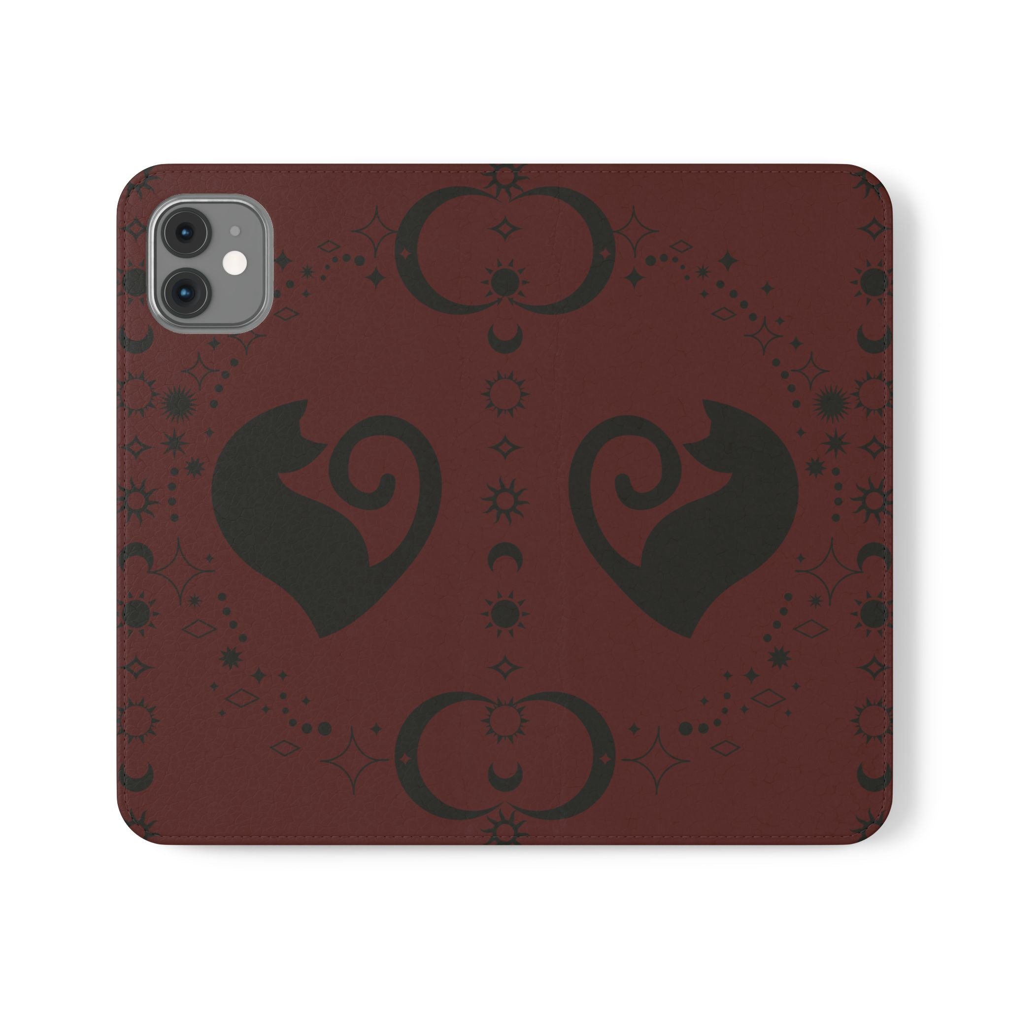 Dark Academia Celestial Black Cat Flip Wallet Case for iPhone and Samsung Galaxy Phones