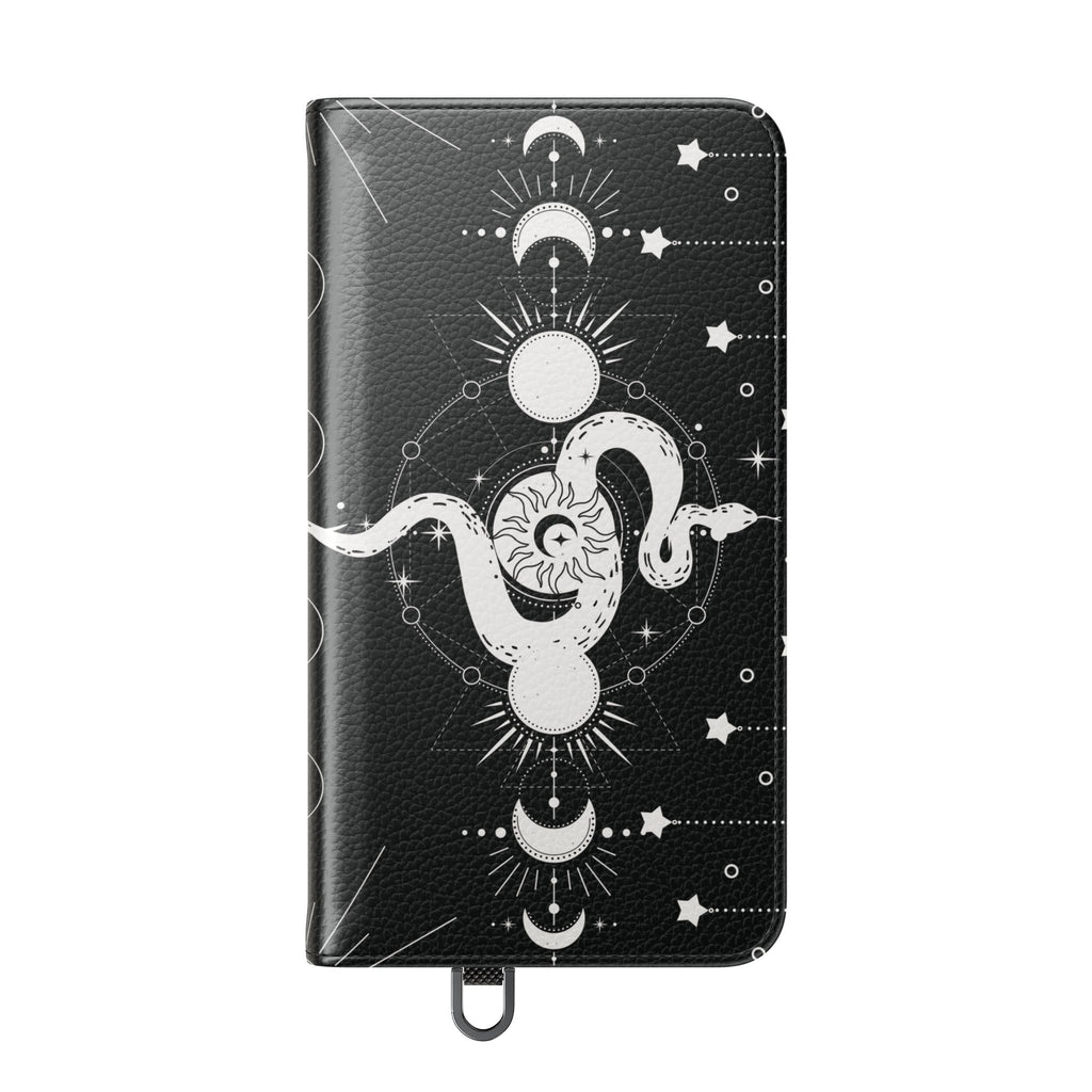 Gothic Style Celestial Snake Moon Phases Wallet Flip PhoneCase - Celestial Style Phone Case for iPhone and Samsung - Moon Phases Wallet Case