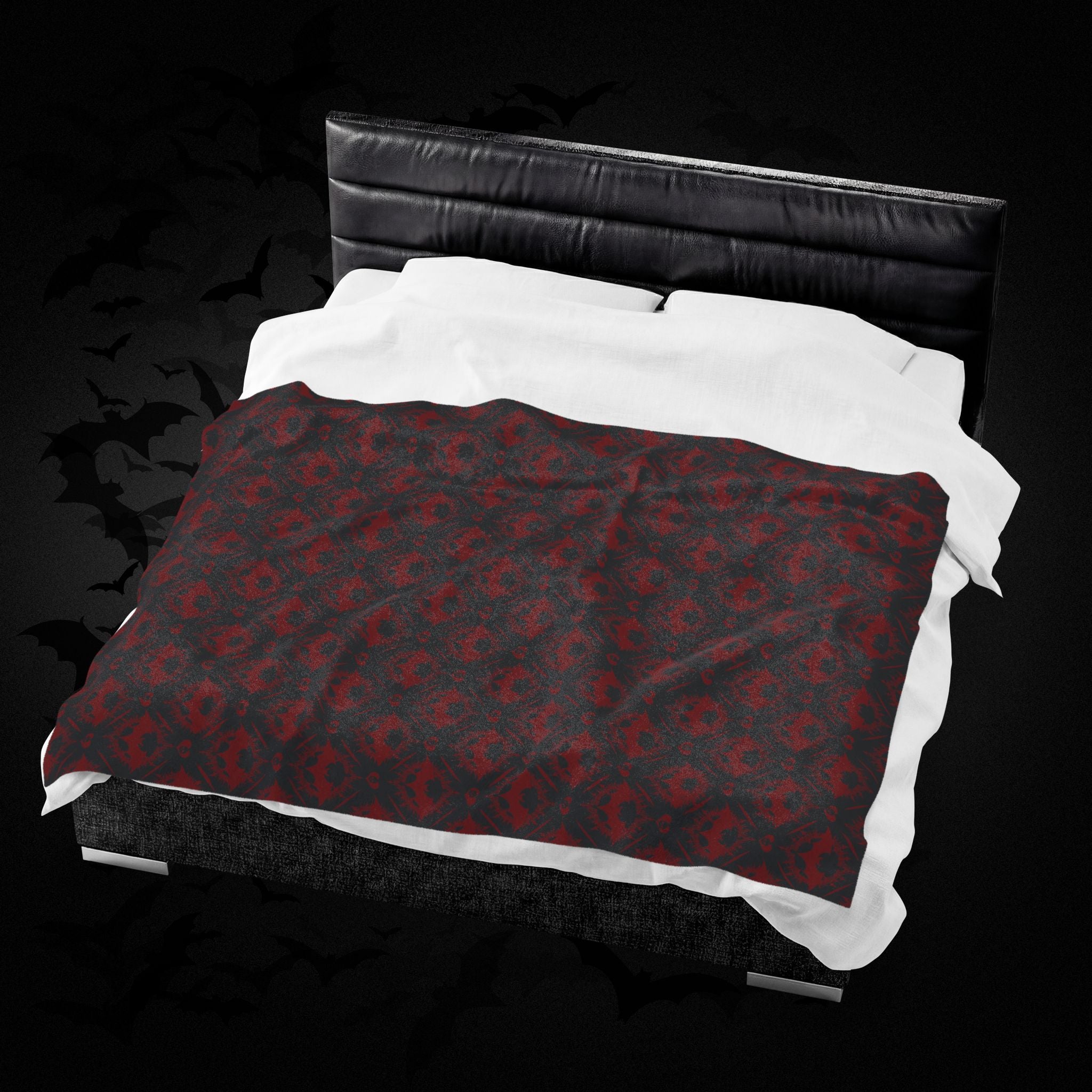 Gothic Bat & Skull Heart Throw Blanket — Dark Romance Home Decor
