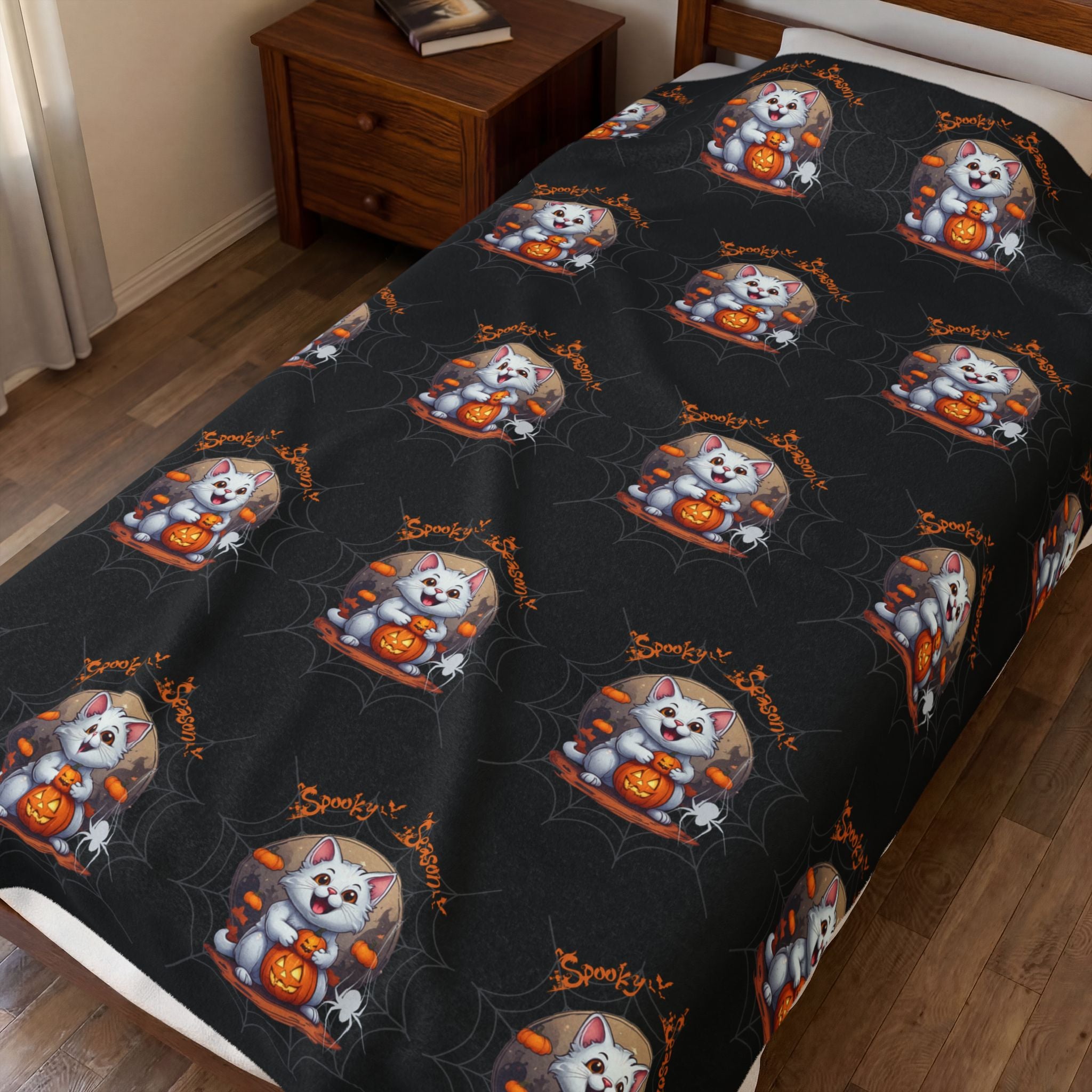 Spooky Season Cat Halloween Throw Blanket — Pumpkin Gothic Home Decor