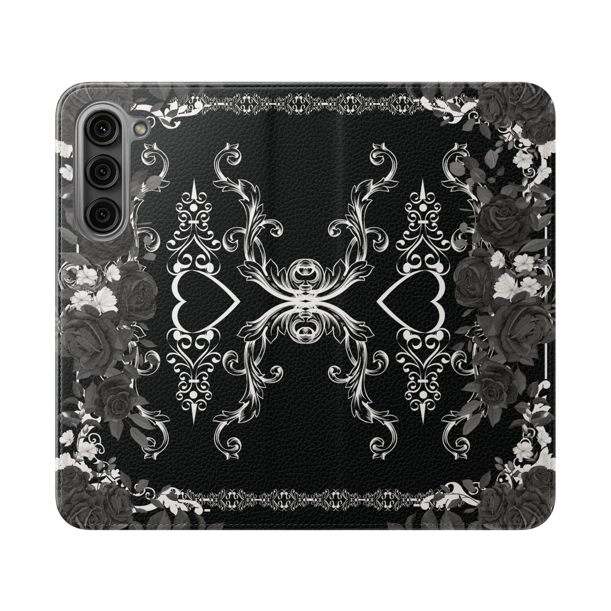 Romantic Goth Wallet Flip Case - Goth Botanical Phone Case