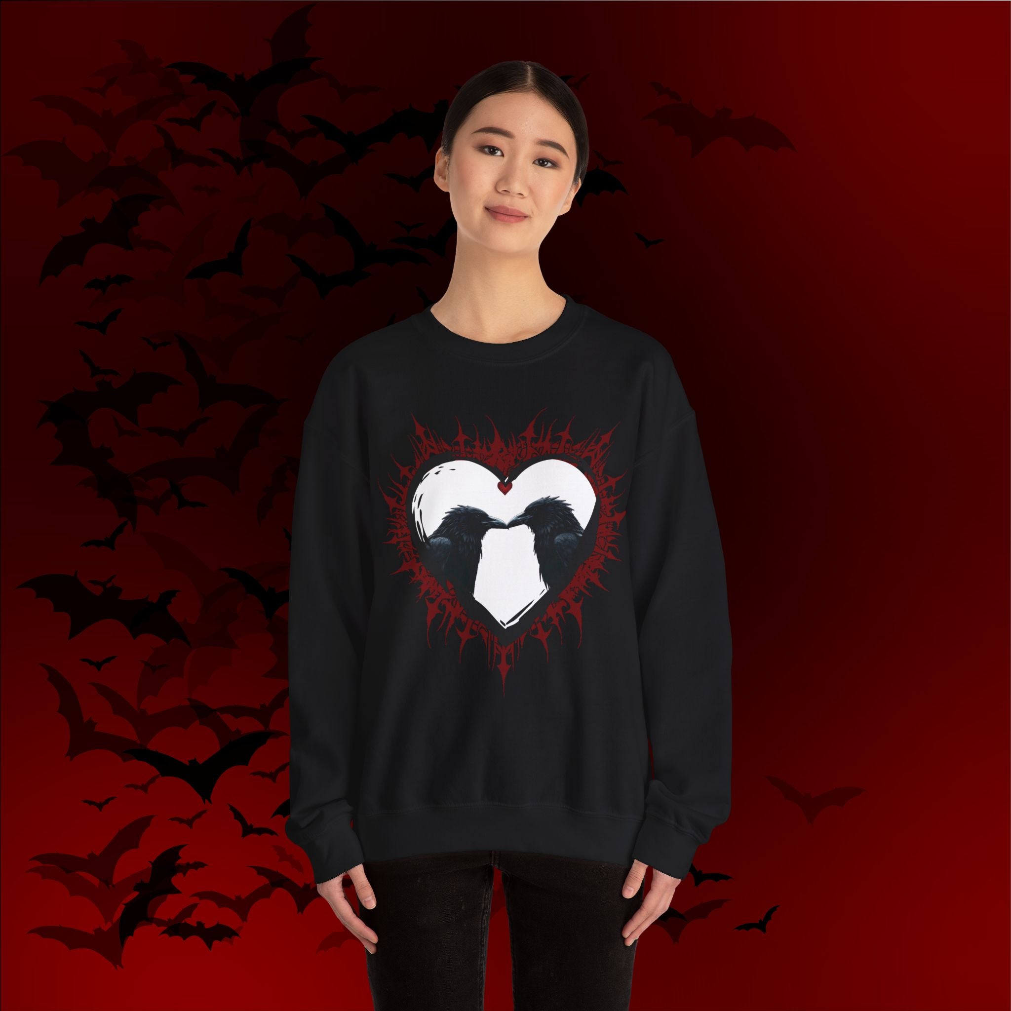 Gothic Raven Heart Crewneck Sweatshirt — Dark Romance Valentine's Day